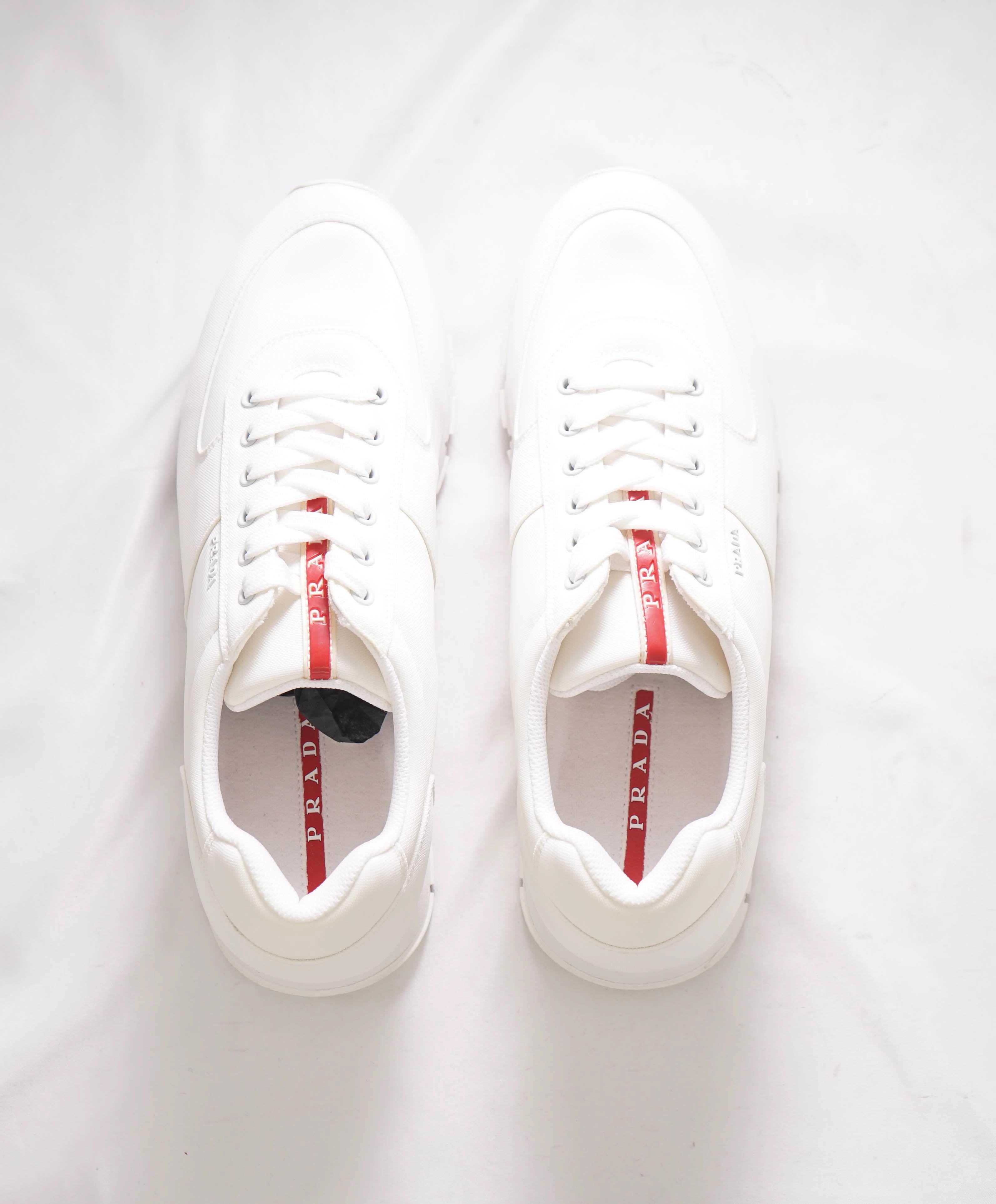 $950 PRADA - *Line Rossa* White Sneakers With Logo Detail - 12.5 US (11.5 IT)