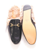$1,095 GUCCI - "Princeton" Fur Lined Open Back Loafers Slides Black - 7.5US (7G)
