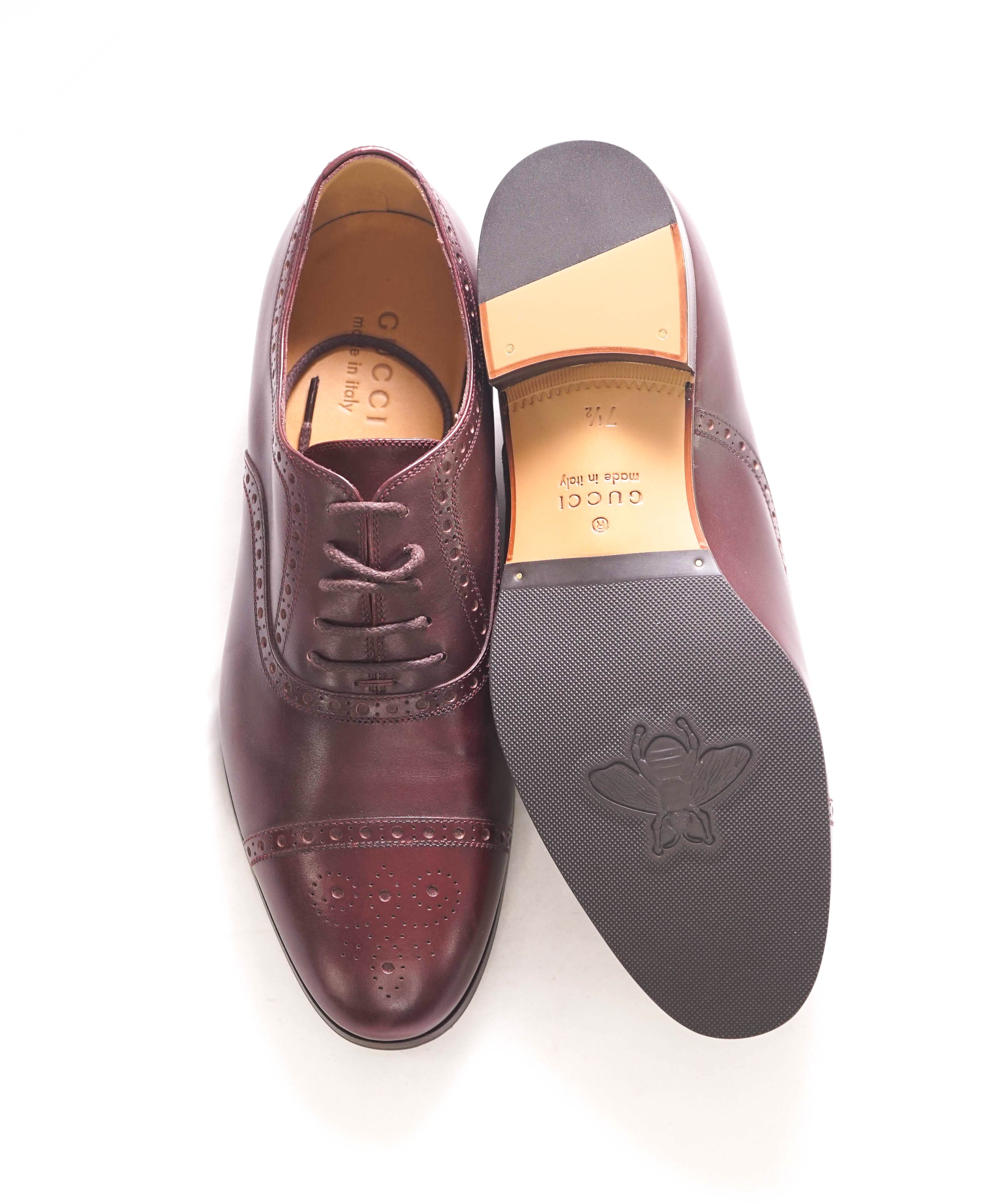 $950 GUCCI - "JAKARTA" Ruby Bordeaux Burgundy Logo Heel Oxford - 8US (7.5G)