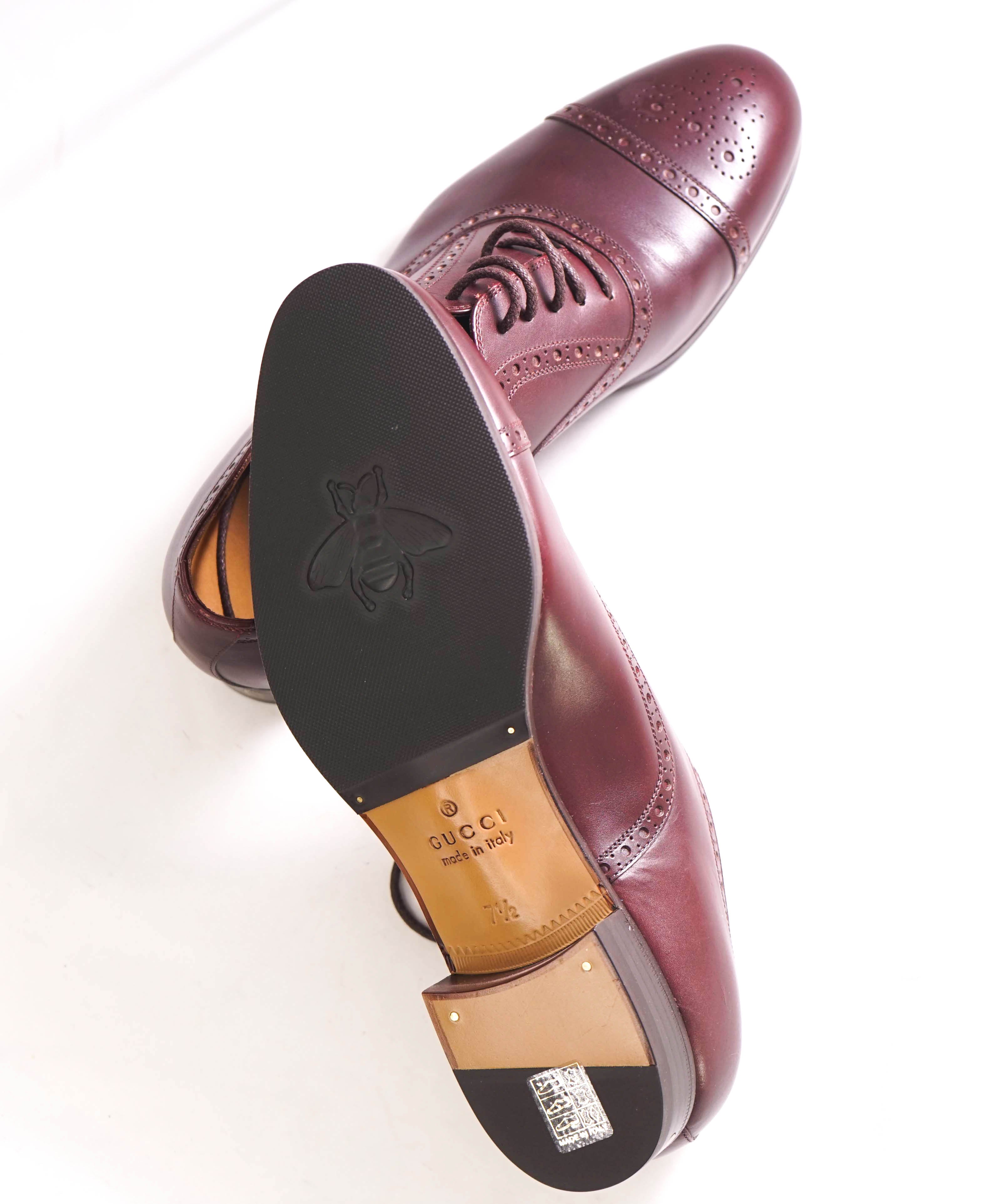 $950 GUCCI - "JAKARTA" Ruby Bordeaux Burgundy Logo Heel Oxford - 8US (7.5G)