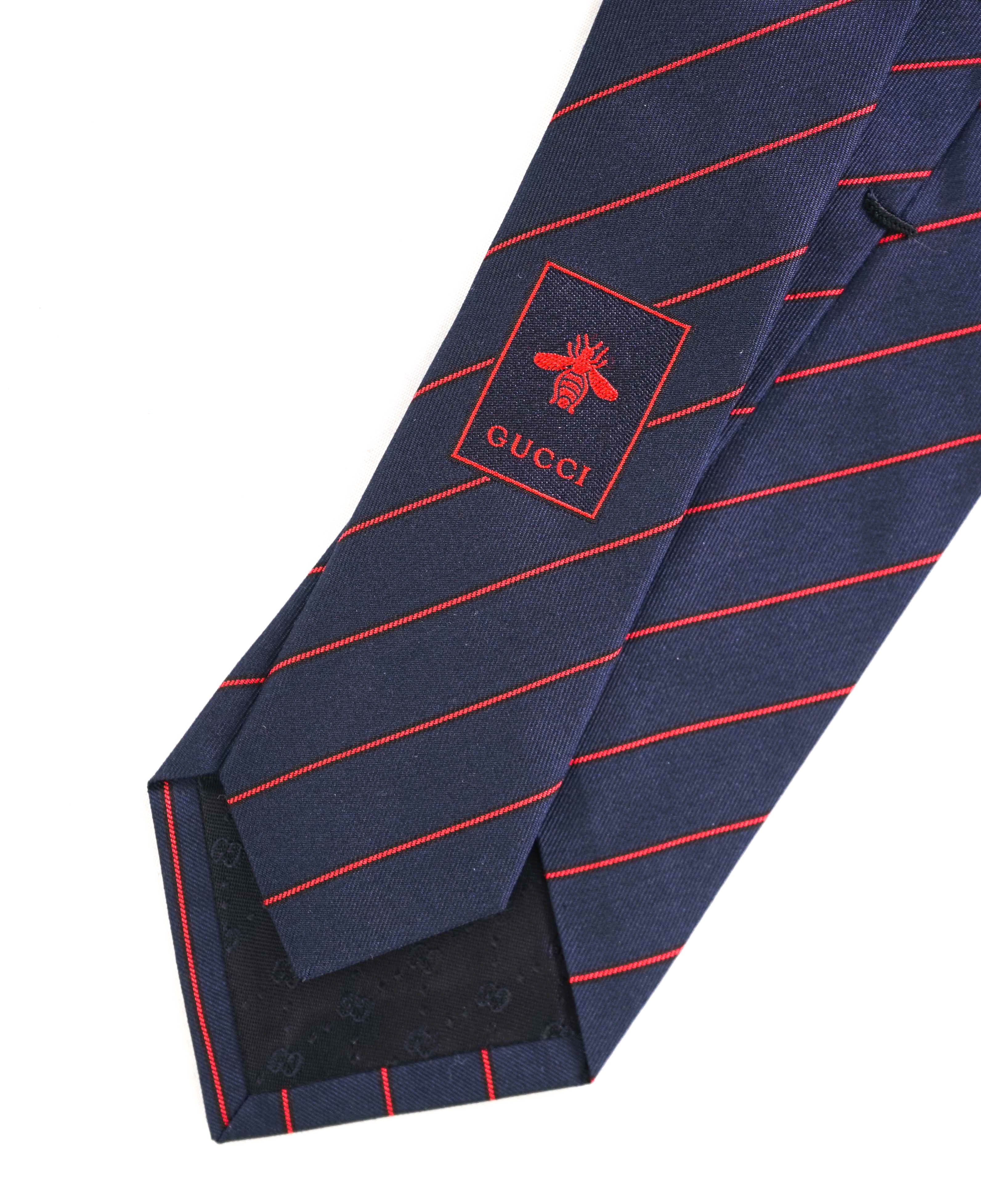 $240 BURBERRY - Navy & Red GG Logo Stripe Slim Tie 2.75" - N/A