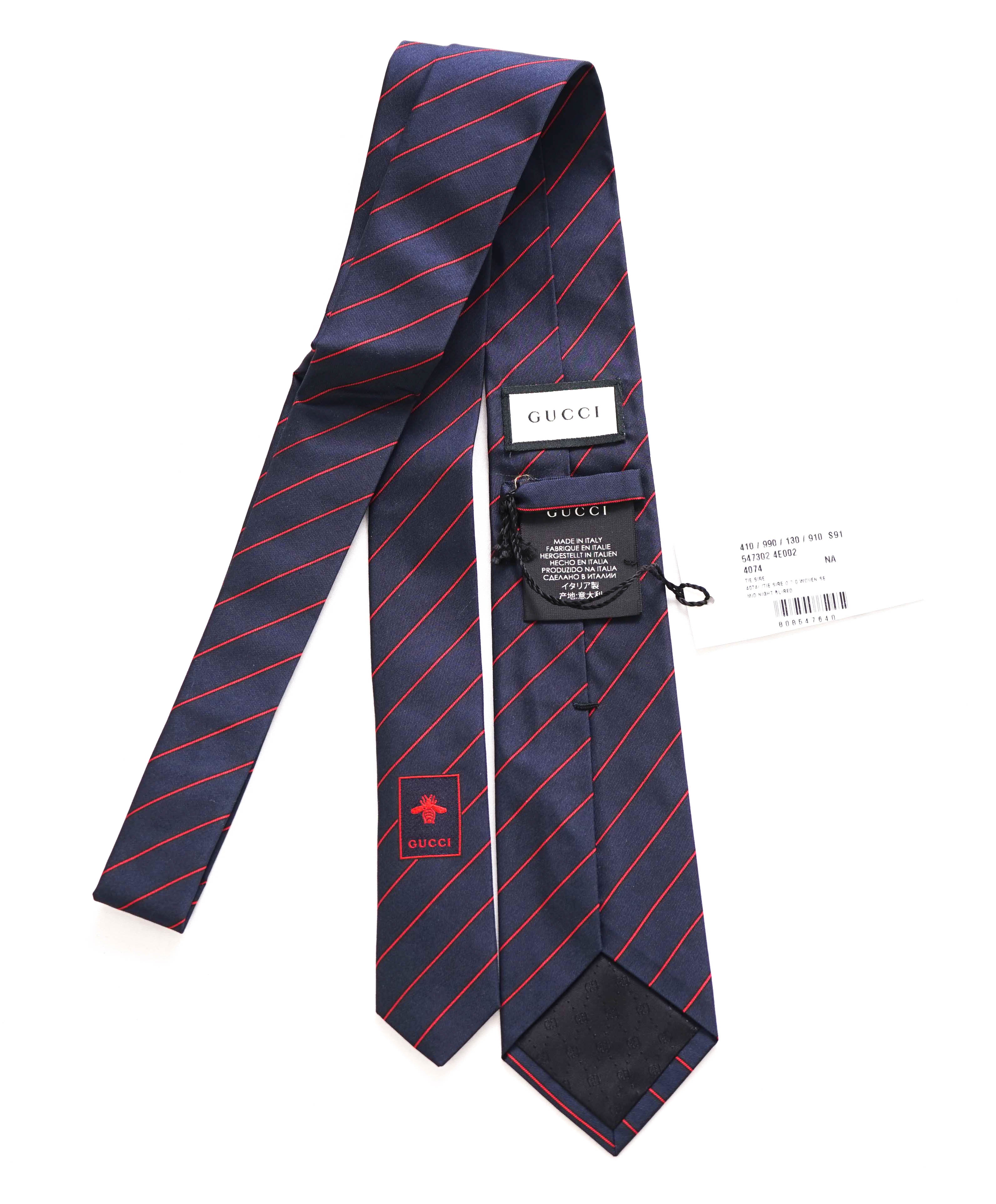 $240 BURBERRY - Navy & Red GG Logo Stripe Slim Tie 2.75" - N/A