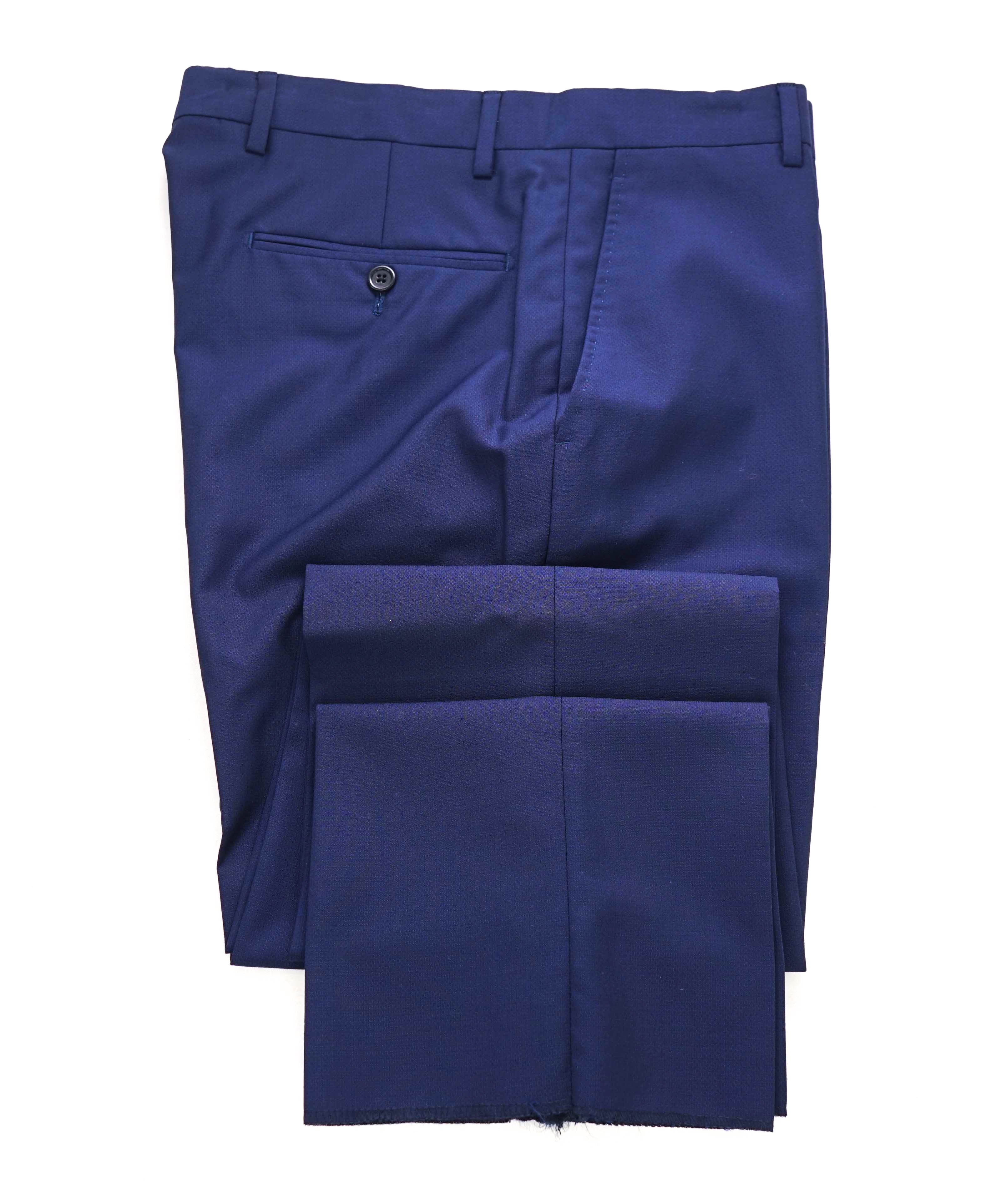 SAKS FIFTH AVE - Blue Txtrd Wool/Silk 'SLIM' MADE IN ITALY Flat Front Dress Pants - 32W