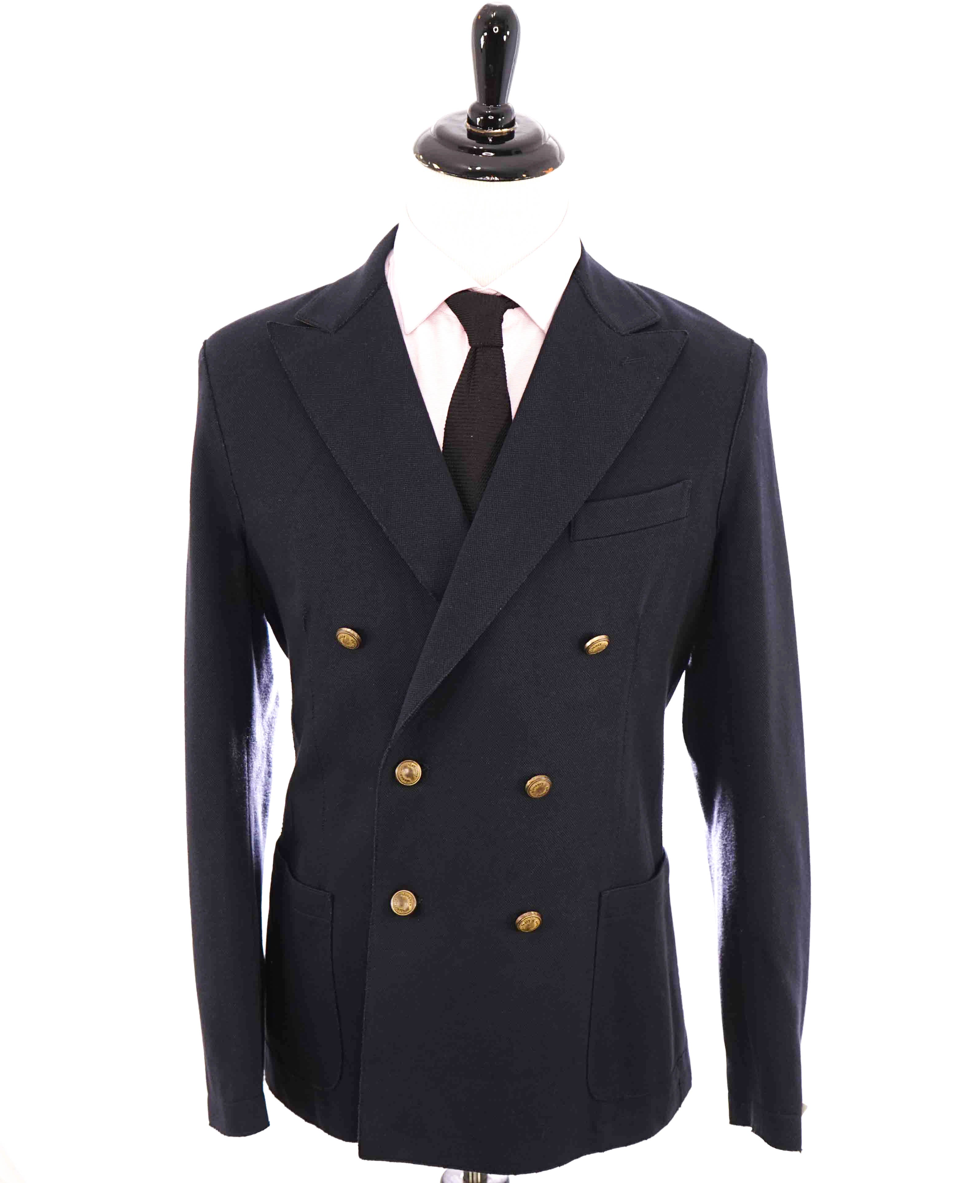 $1,195 ELEVENTY -Double Breasted Gold Button Cotton/Suede Blazer - 42 US (52EU)