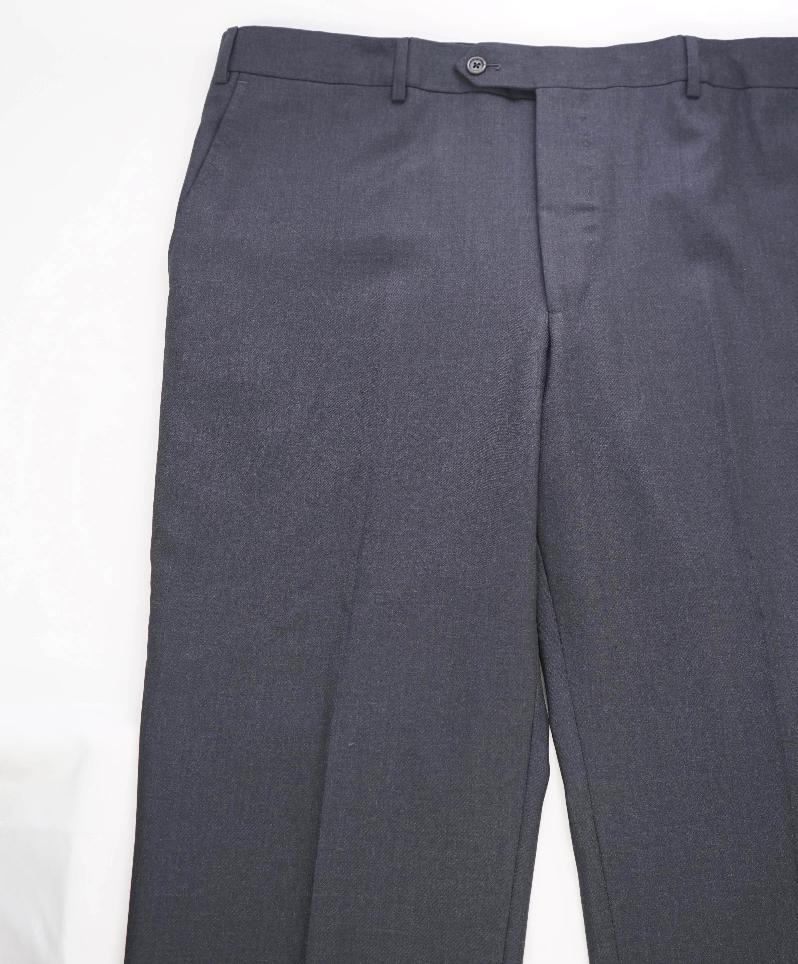 SAKS FIFTH AVE - Gray Twill Pure Wool 'SLIM' MADE IN ITALY Flat Front Dress Pants - 40W