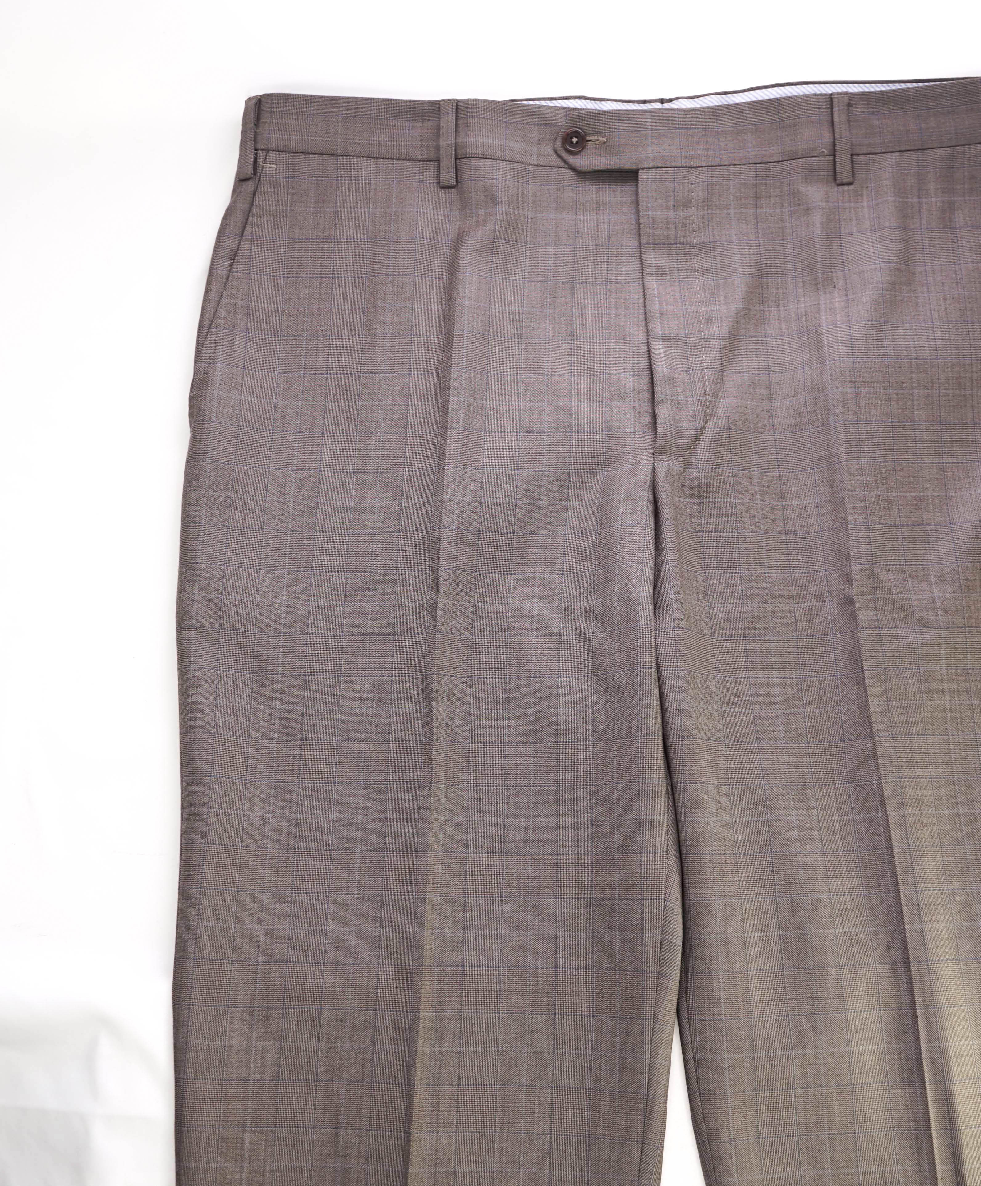 SAKS FIFTH AVE - Brown Check Wool/Silk MADE IN ITALY Flat Front Dress Pants - 40W