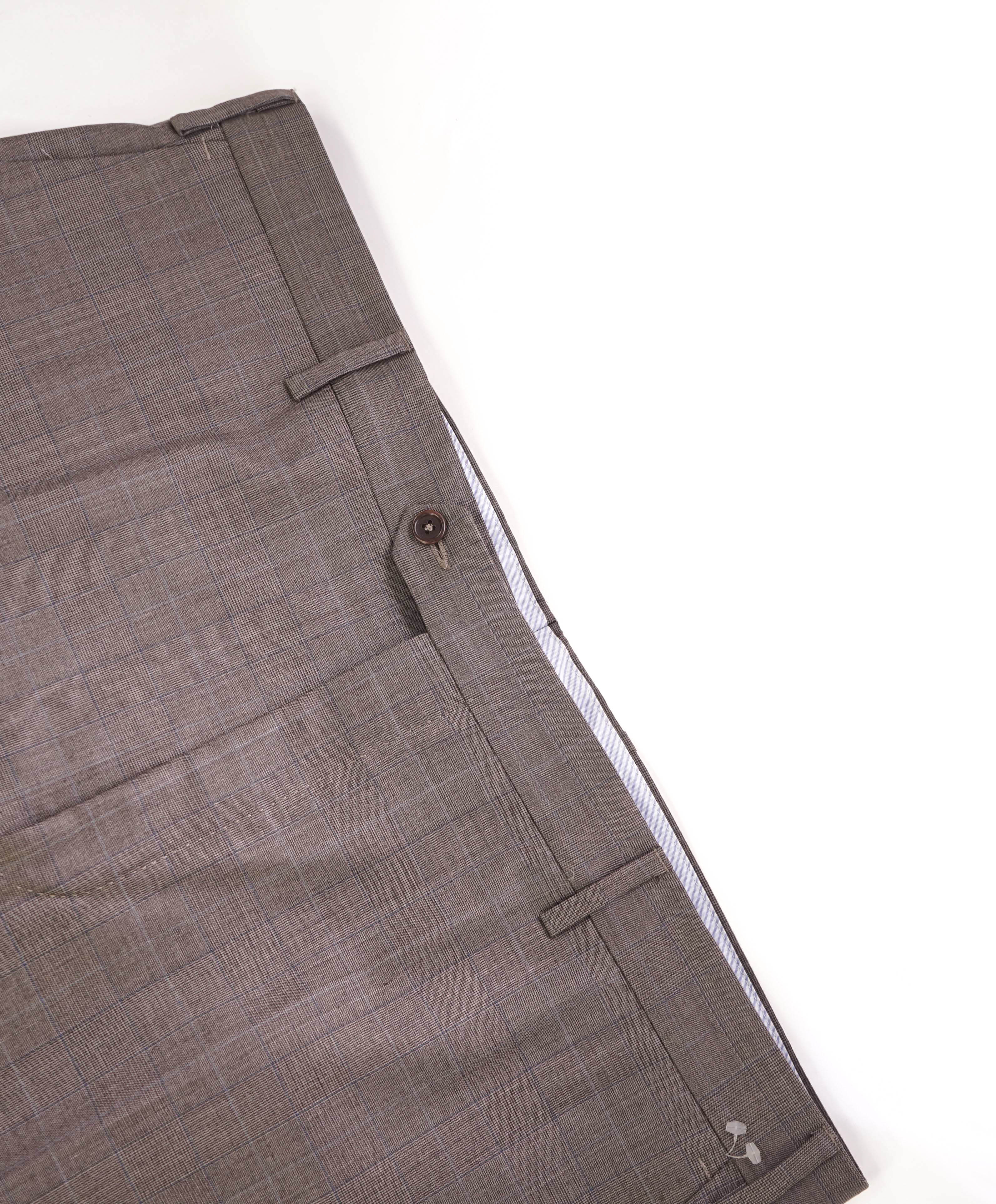 SAKS FIFTH AVE - Brown Check Wool/Silk MADE IN ITALY Flat Front Dress Pants - 40W