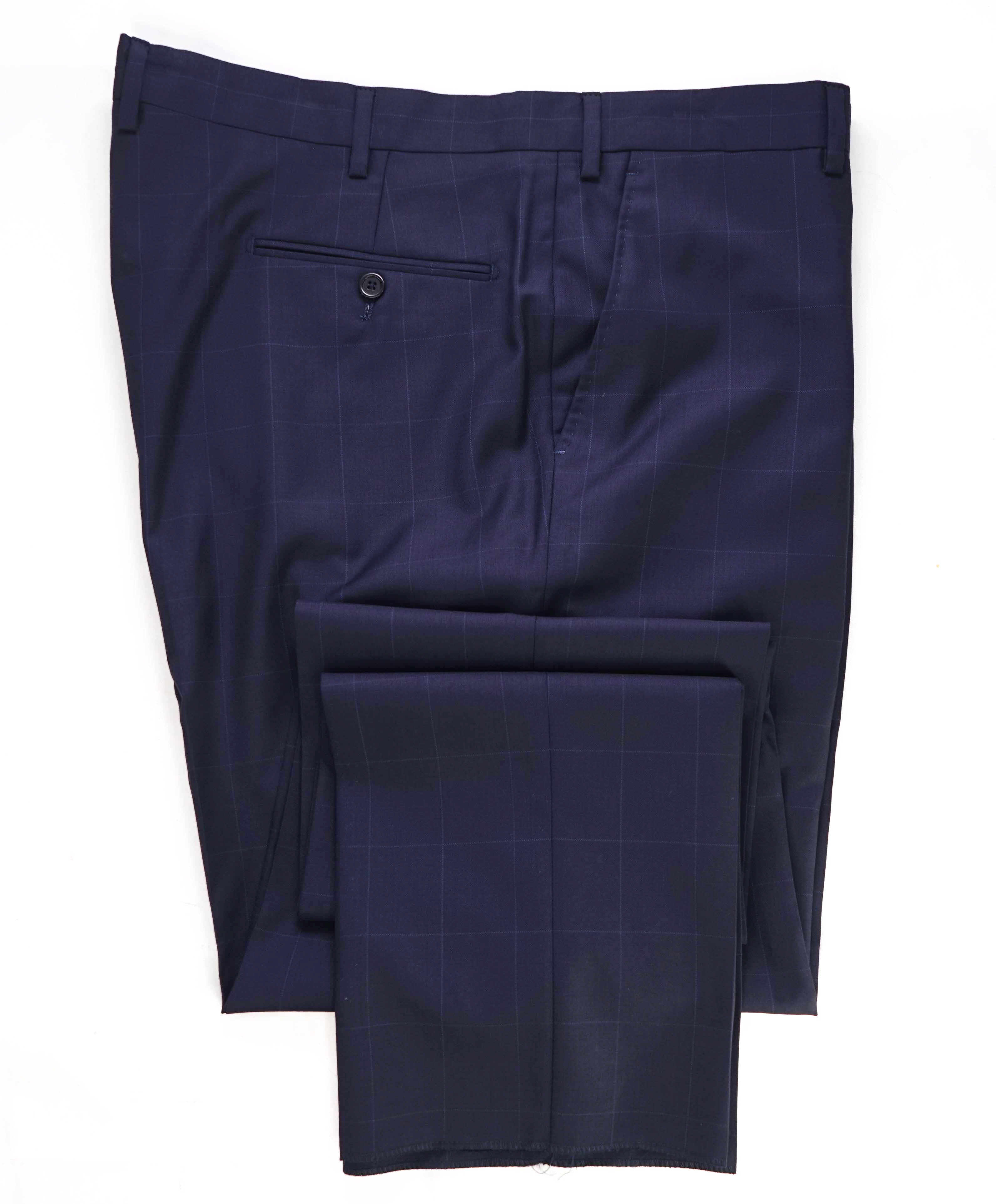 SAKS FIFTH AVE - Blue Check "Modern" Wool MADE IN ITALY Flat Front Dress Pants - 42W