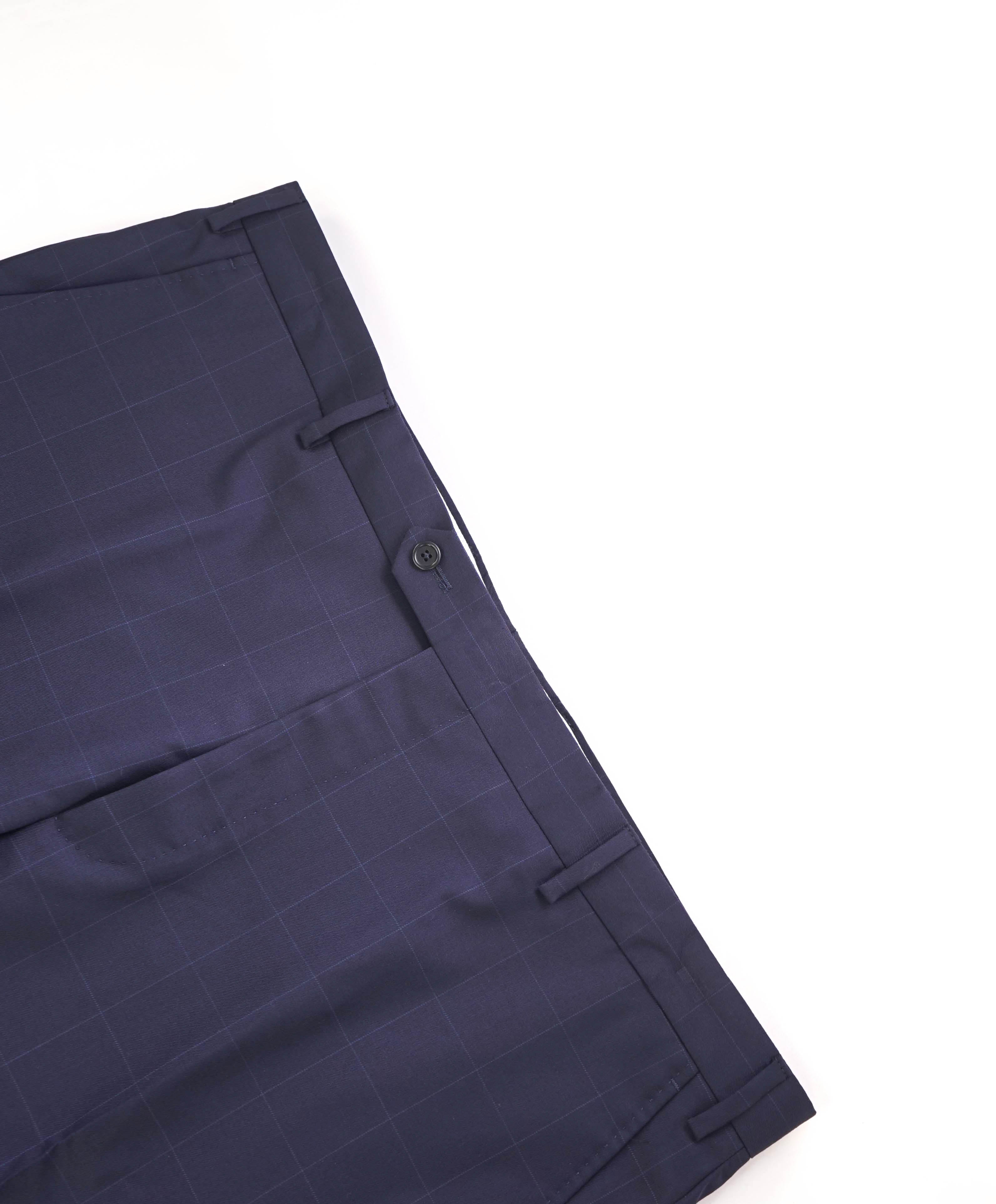 SAKS FIFTH AVE - Blue Check "Modern" Wool MADE IN ITALY Flat Front Dress Pants - 42W