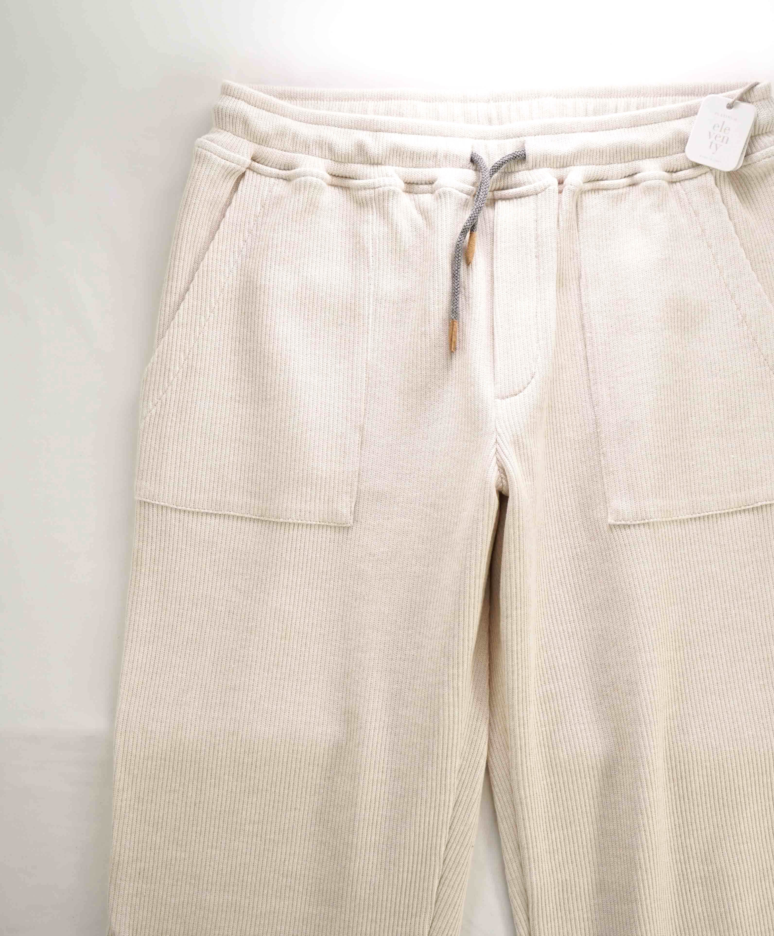 $795 ELEVENTY - Athleisure Cotton Neutral Ribbed Sweatpants Suede Tabs - M