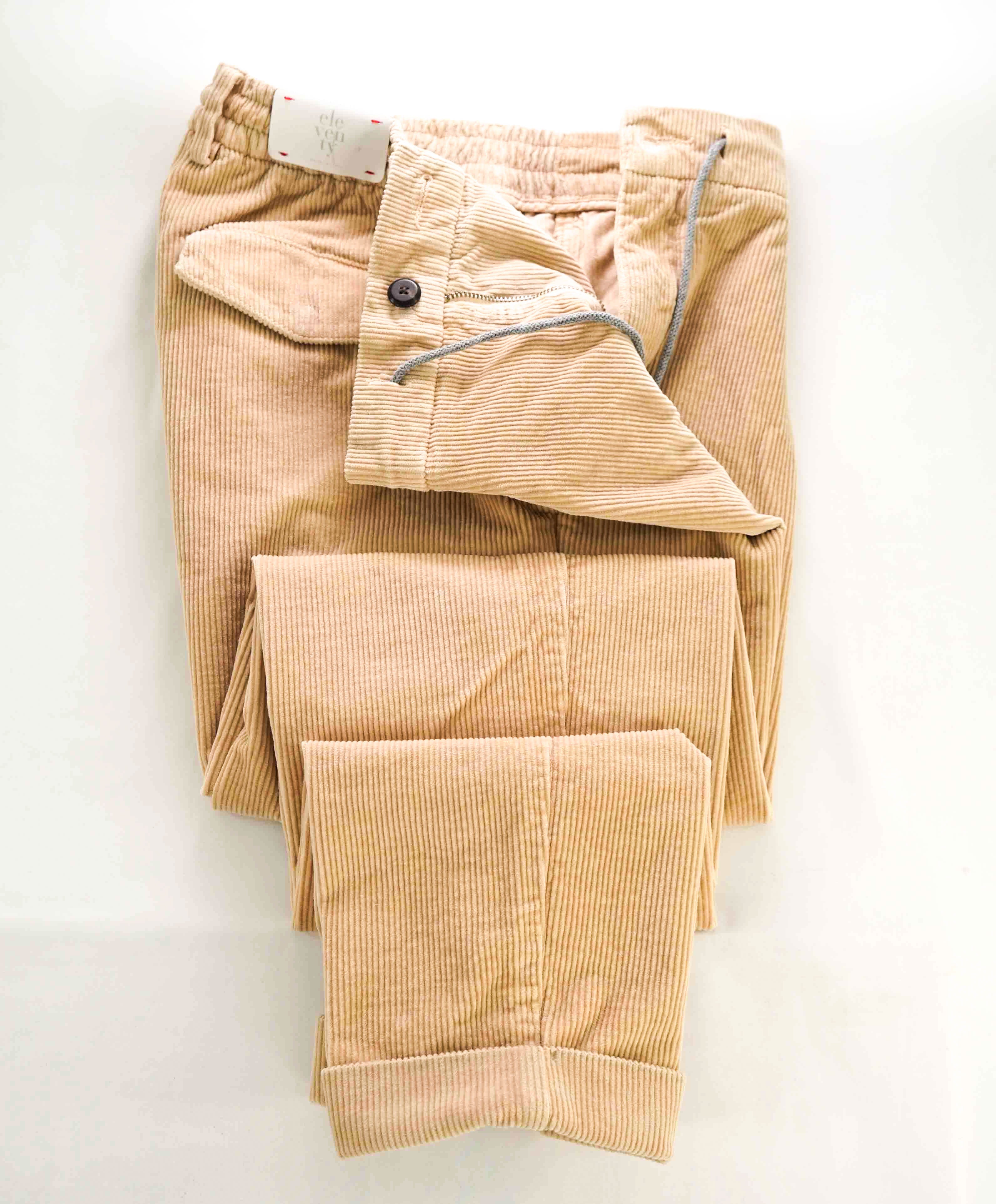 $495 ELEVENTY - JOGGER *SUEDE Draw String* Neutral Beige Corduroy Pants- 33W