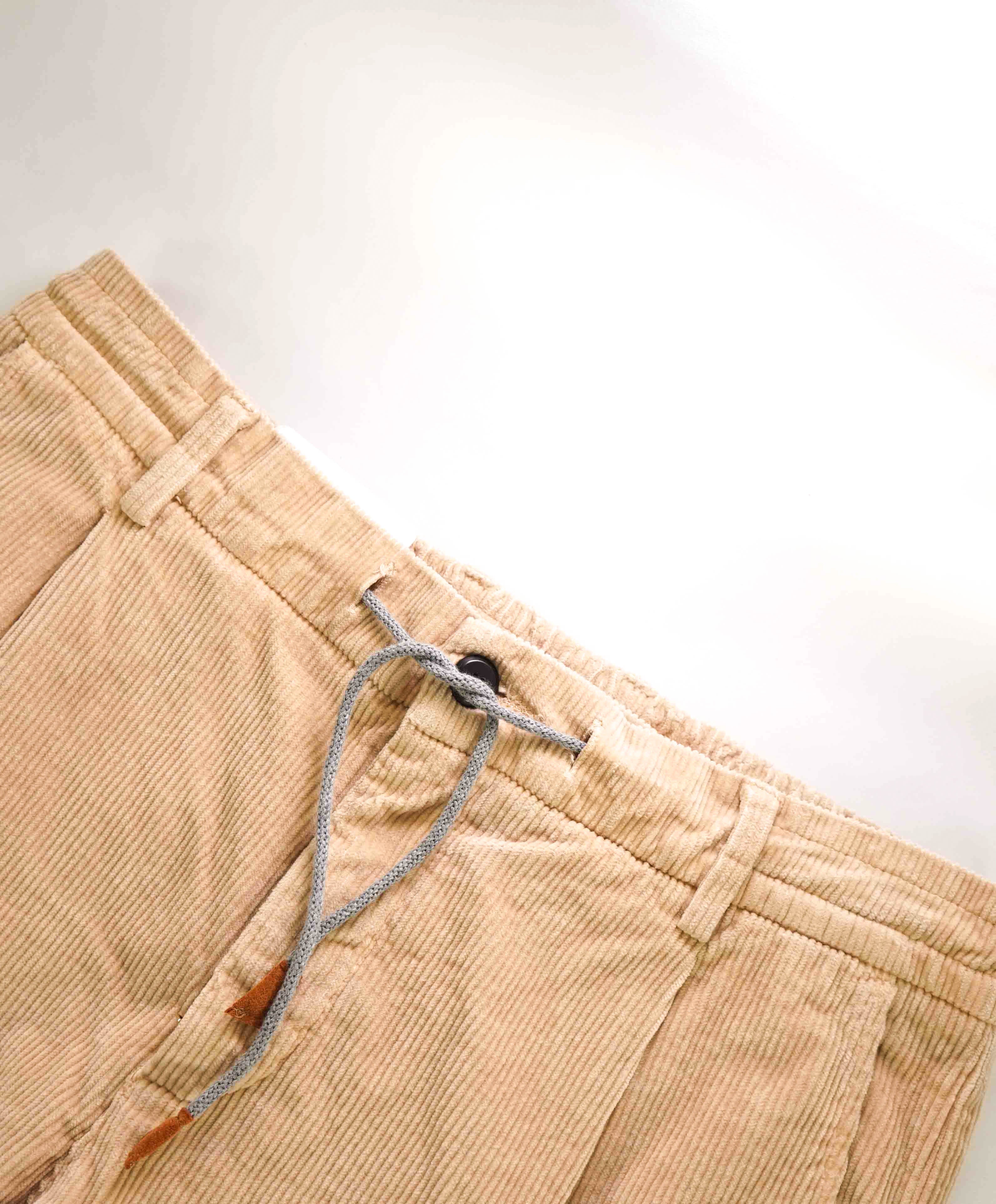 $495 ELEVENTY - JOGGER *SUEDE Draw String* Neutral Beige Corduroy Pants- 33W