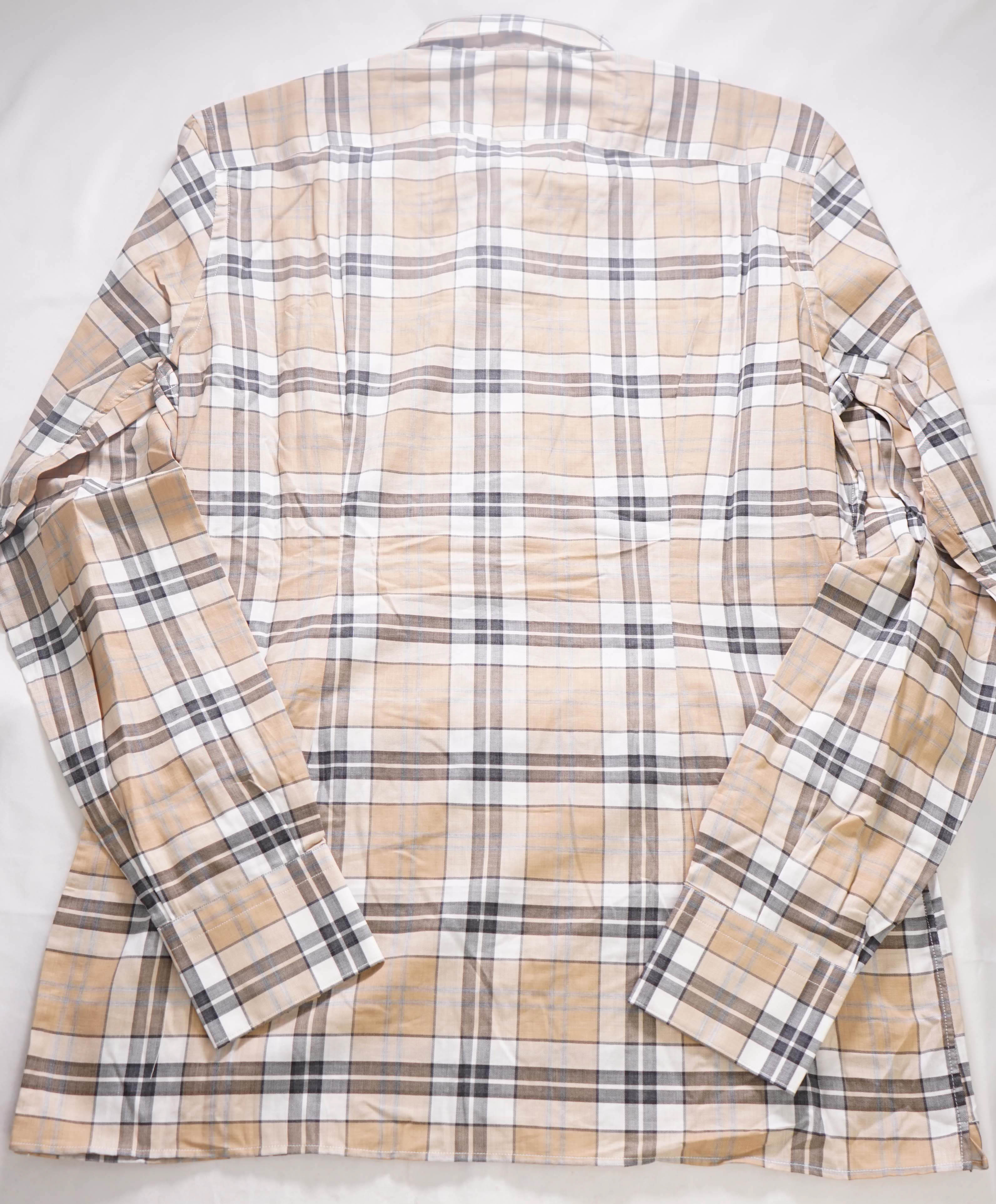 $395 ELEVENTY -Neutral *POPOVER* Check Plaid Button Dress Shirt - L (41)