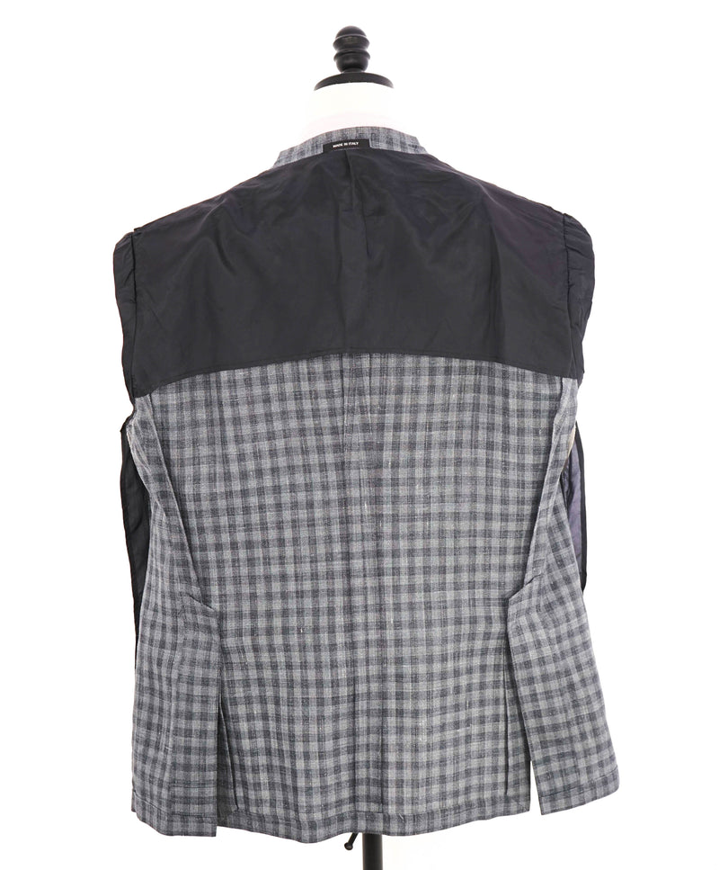 $2,295 GIORGIO ARMANI - “SOFT” Wool/Silk/Linen Oxford Weave Gray Check Blazer - 46R