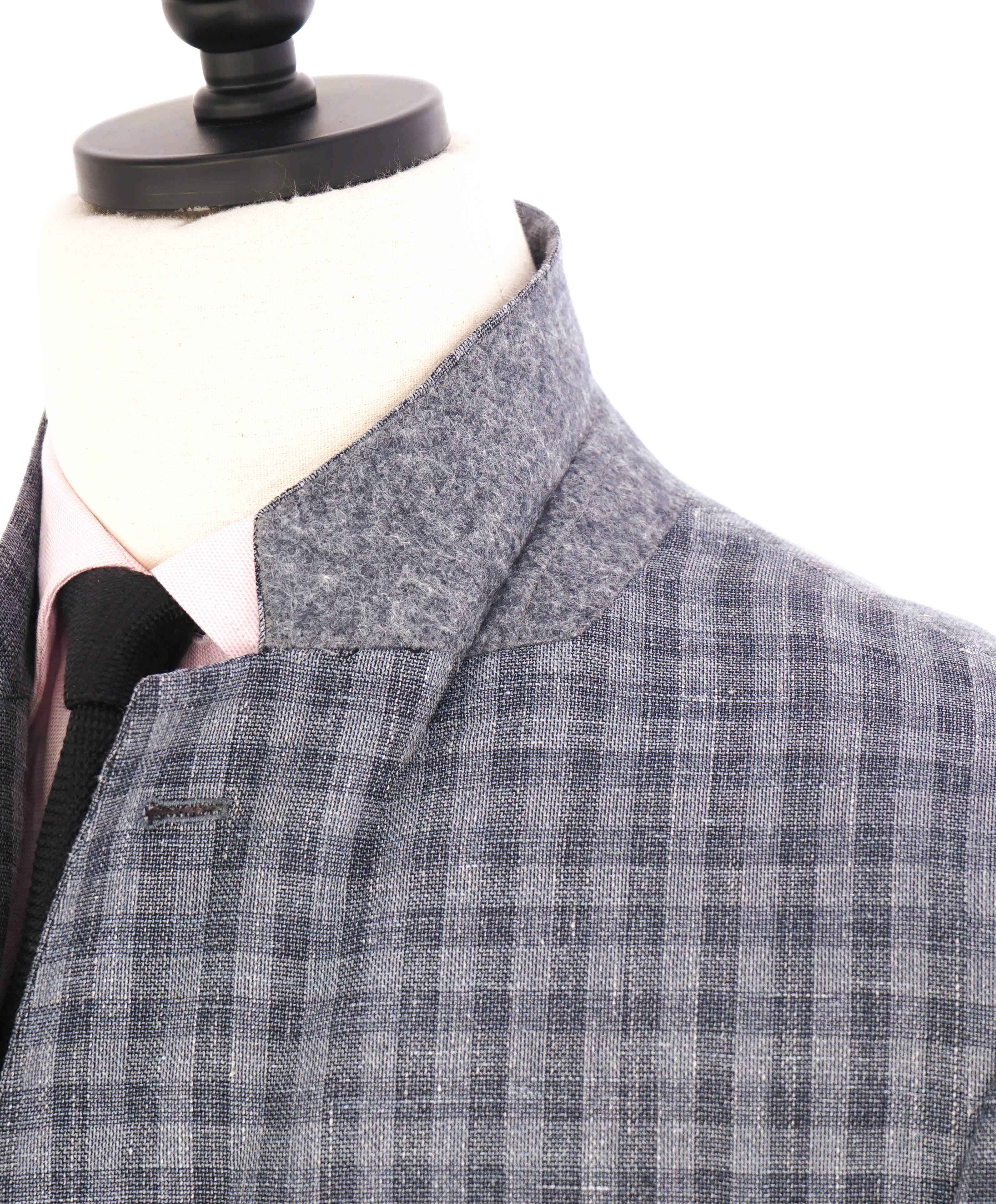 $2,295 GIORGIO ARMANI - “SOFT” Wool/Silk/Linen Oxford Weave Gray Check Blazer - 46R