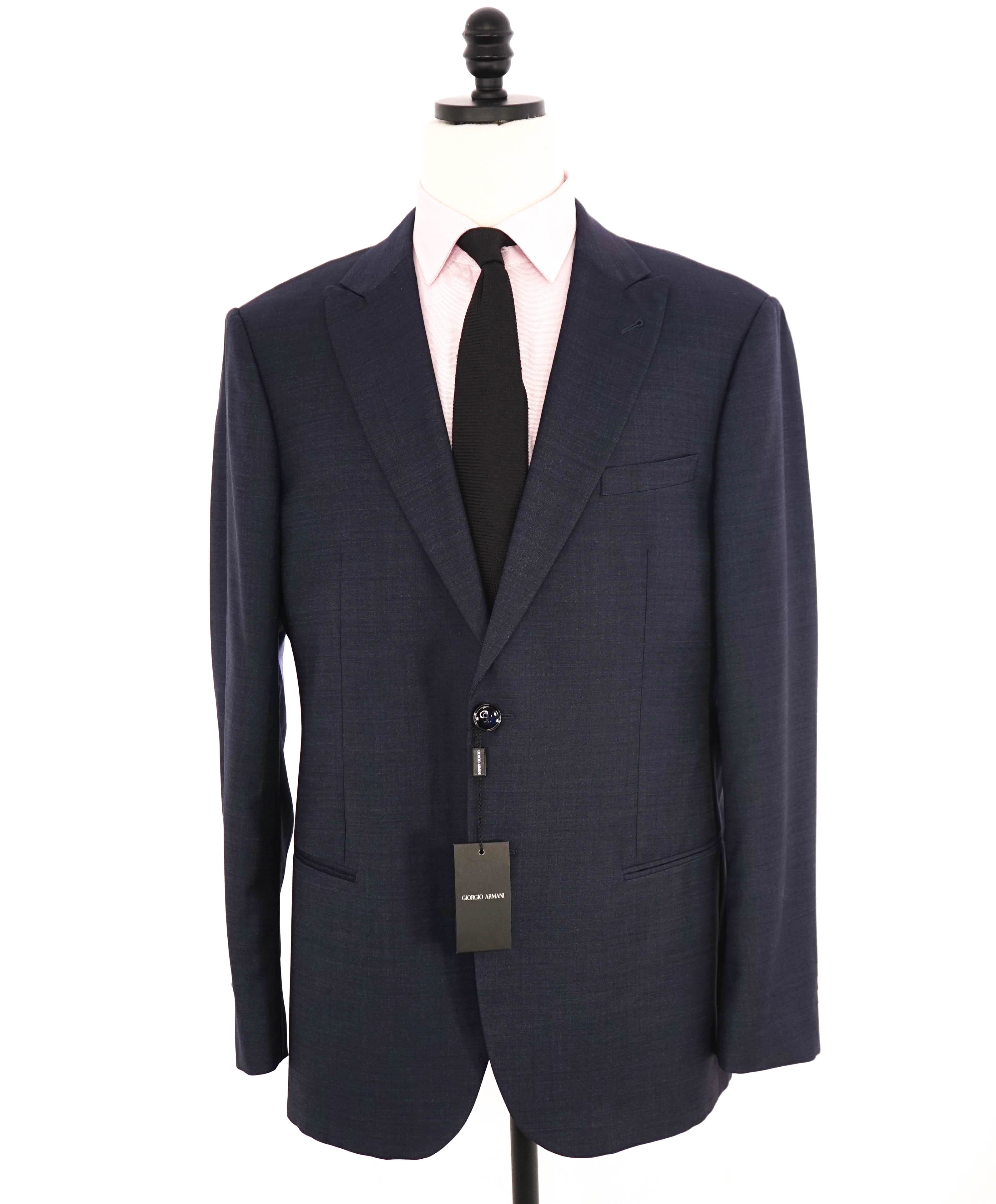 $3,795 GIORGIO ARMANI - "SOHO" Navy SILK Textured Solid Peak Lapel Suit - 46R