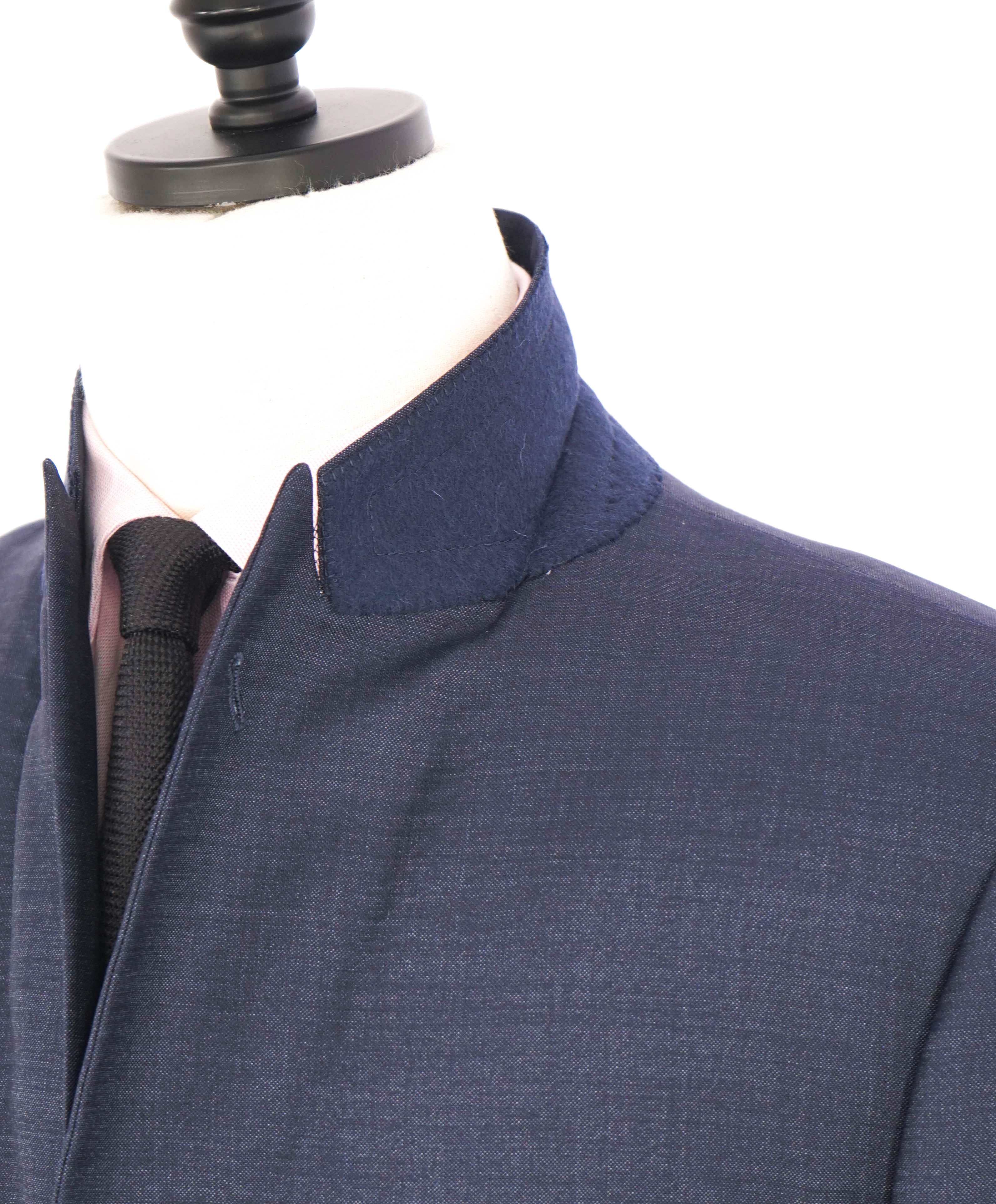 $3,795 GIORGIO ARMANI - "SOHO" Navy SILK Textured Solid Peak Lapel Suit - 46R