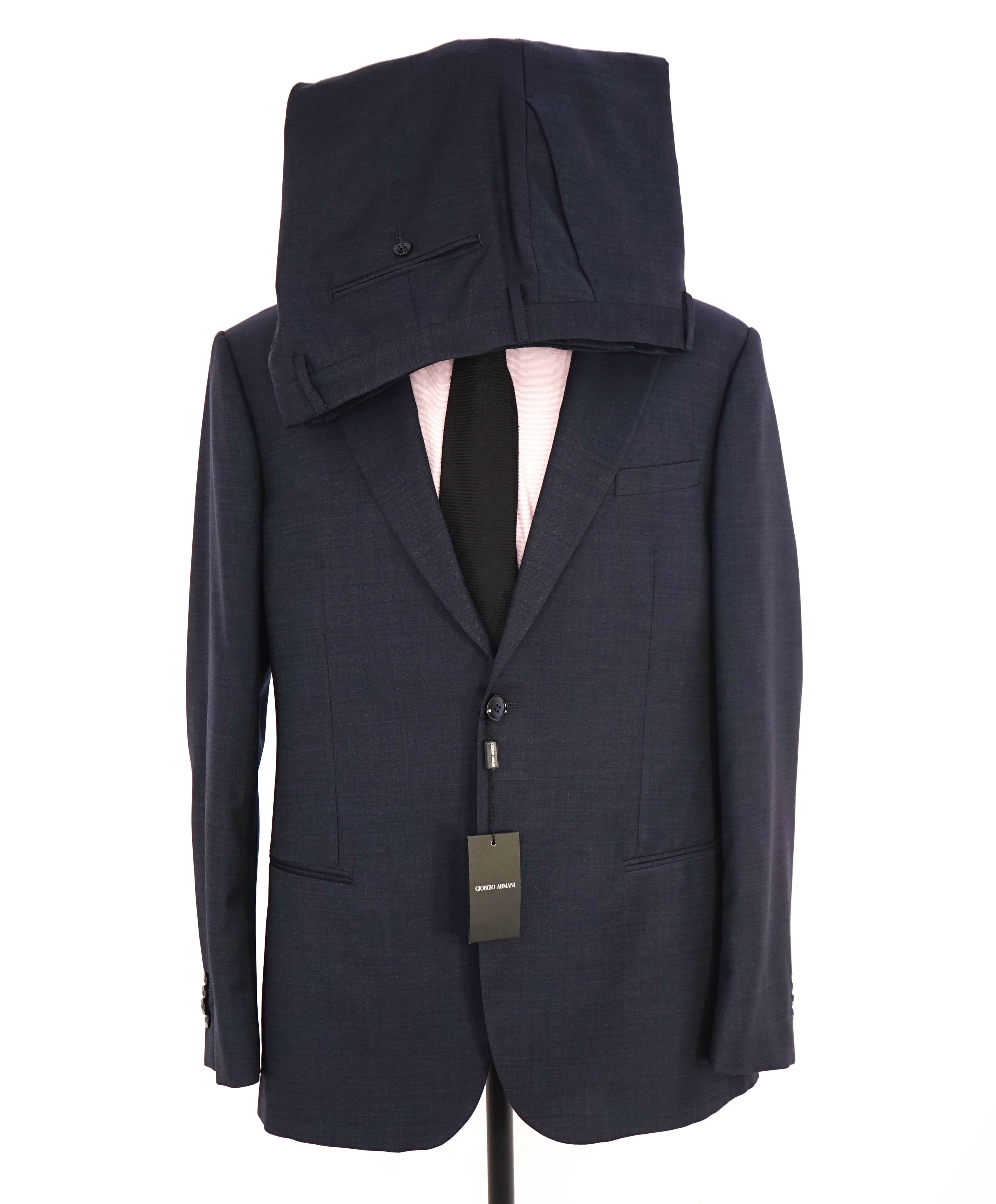 $3,795 GIORGIO ARMANI - "SOHO" Navy SILK Textured Solid Peak Lapel Suit - 46R