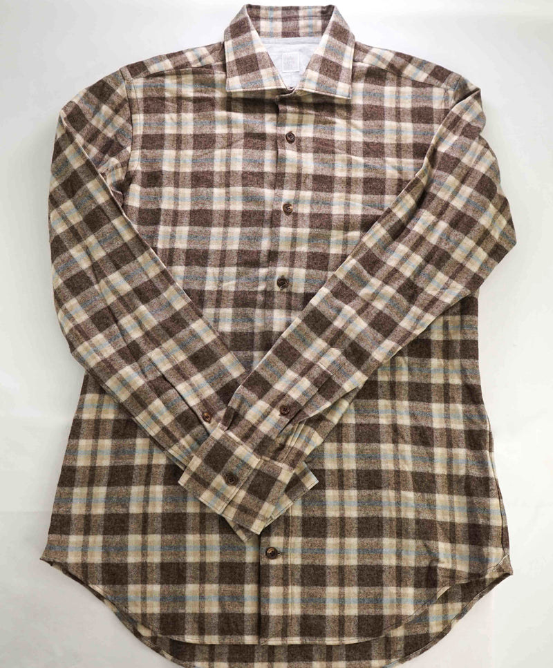 $495 ELEVENTY - Neutral *FLANNEL* CASHMERE/WOOL/Cotton Button Shirt - M