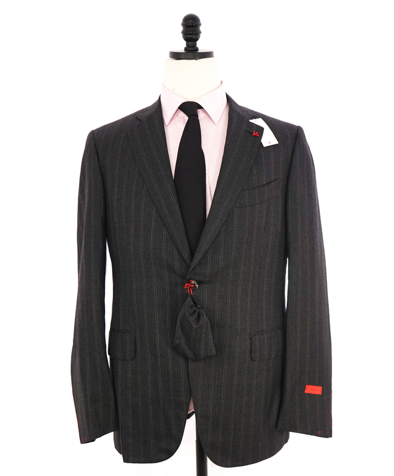 $4,000 ISAIA - "BASE GREGORY" Check Gray Plaid Coral Pin Suit - 42R