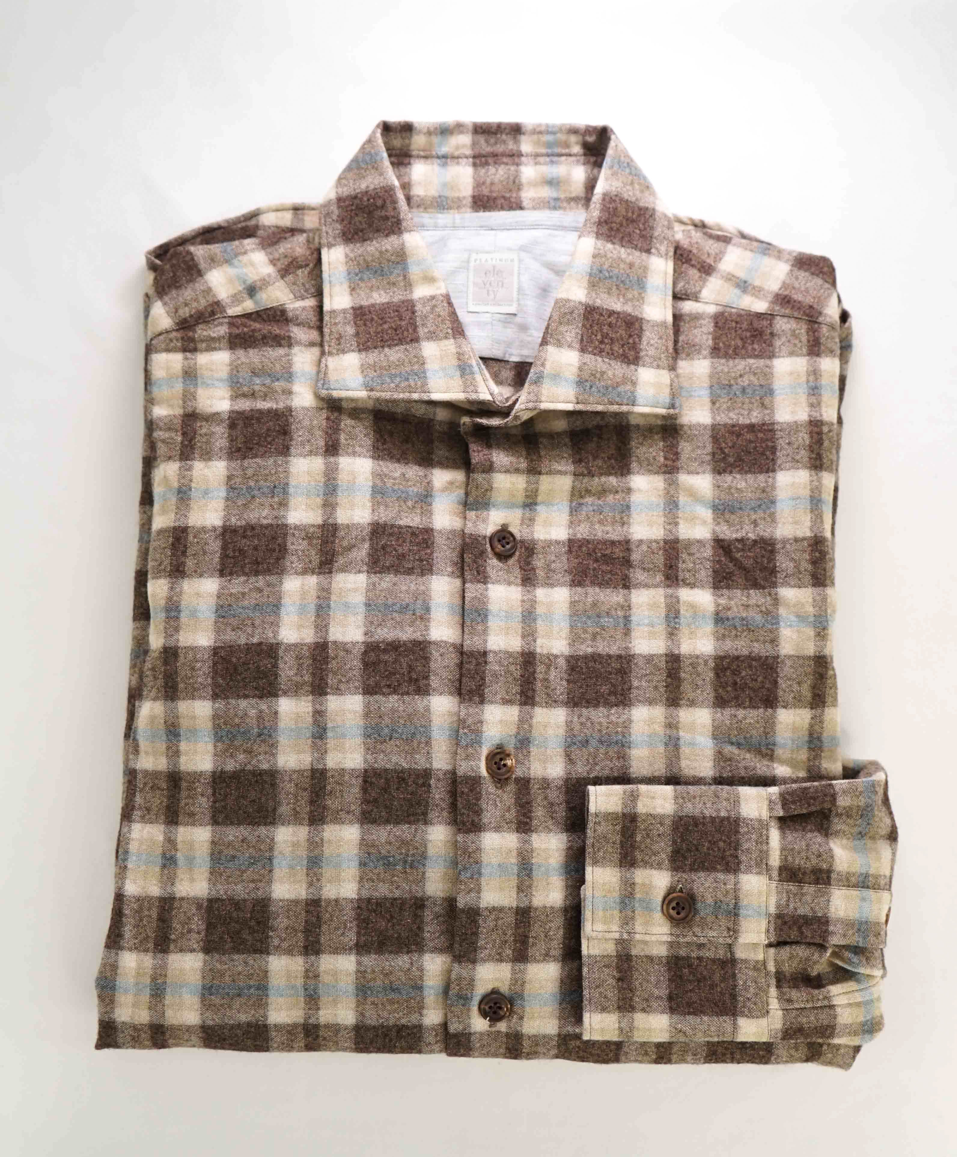 $495 ELEVENTY - Neutral *FLANNEL* CASHMERE/WOOL/Cotton Button Shirt - M