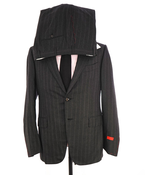 $4,000 ISAIA - "BASE GREGORY" Check Gray Plaid Coral Pin Suit - 42R