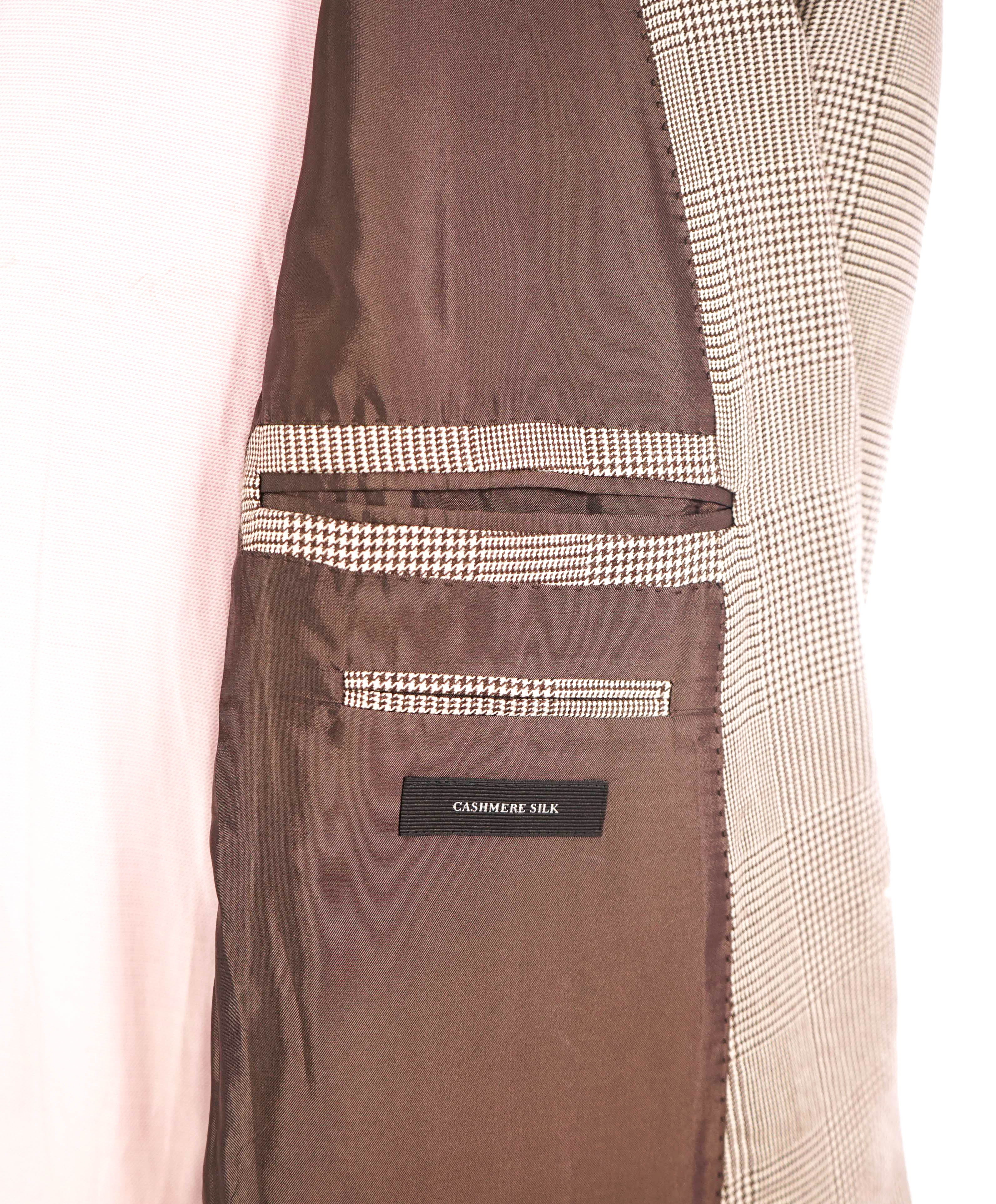 ERMENEGILDO ZEGNA - Neutral Brown Check *70% CASHMERE* SILK Blazer - 50L