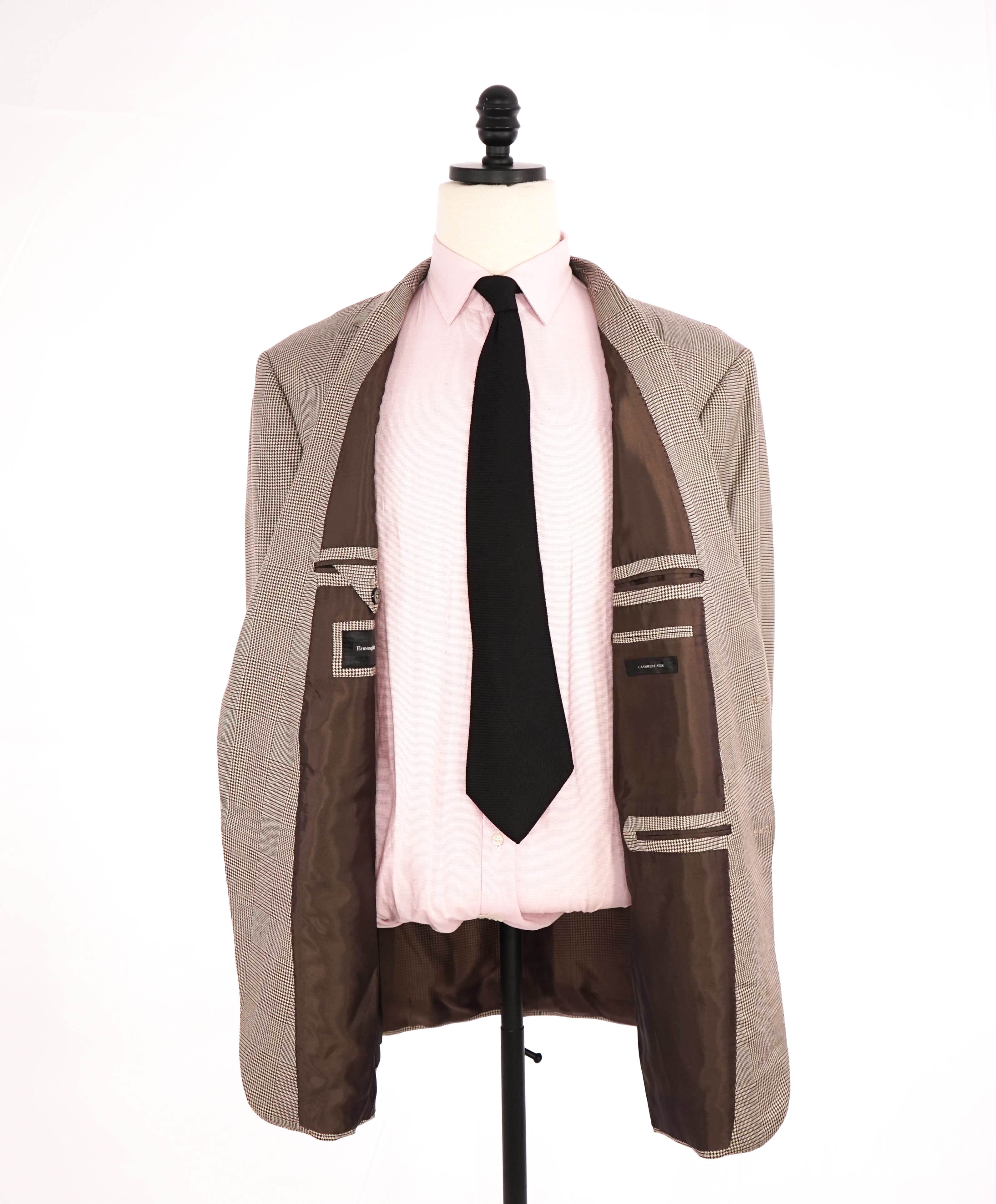 ERMENEGILDO ZEGNA - Neutral Brown Check *70% CASHMERE* SILK Blazer - 50L