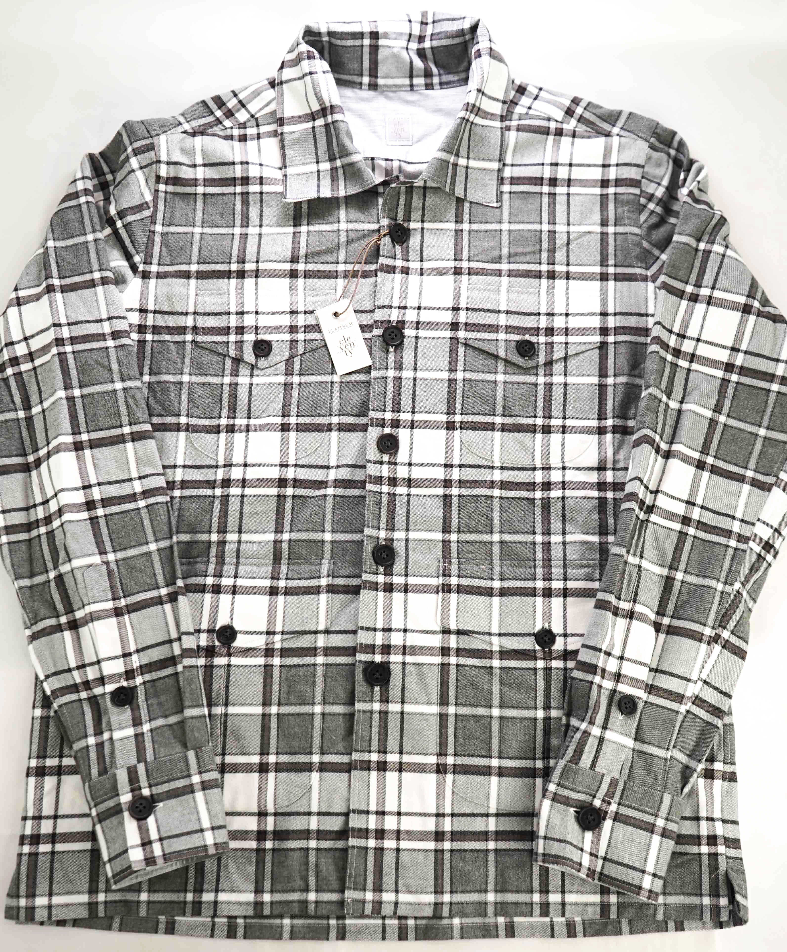 $595 ELEVENTY PLATINUM - Cotton Gray / White Shirt Jacket Coat - M