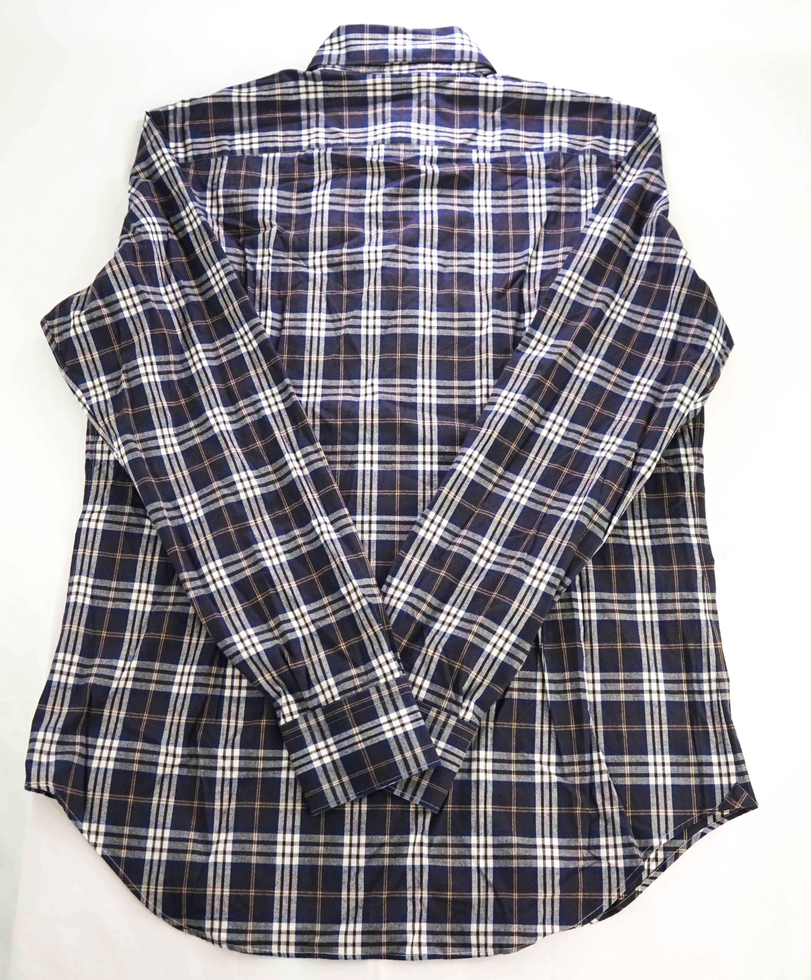 $395 ELEVENTY - Blue & White *FLANNEL* Cotton Button Down Shirt - XL