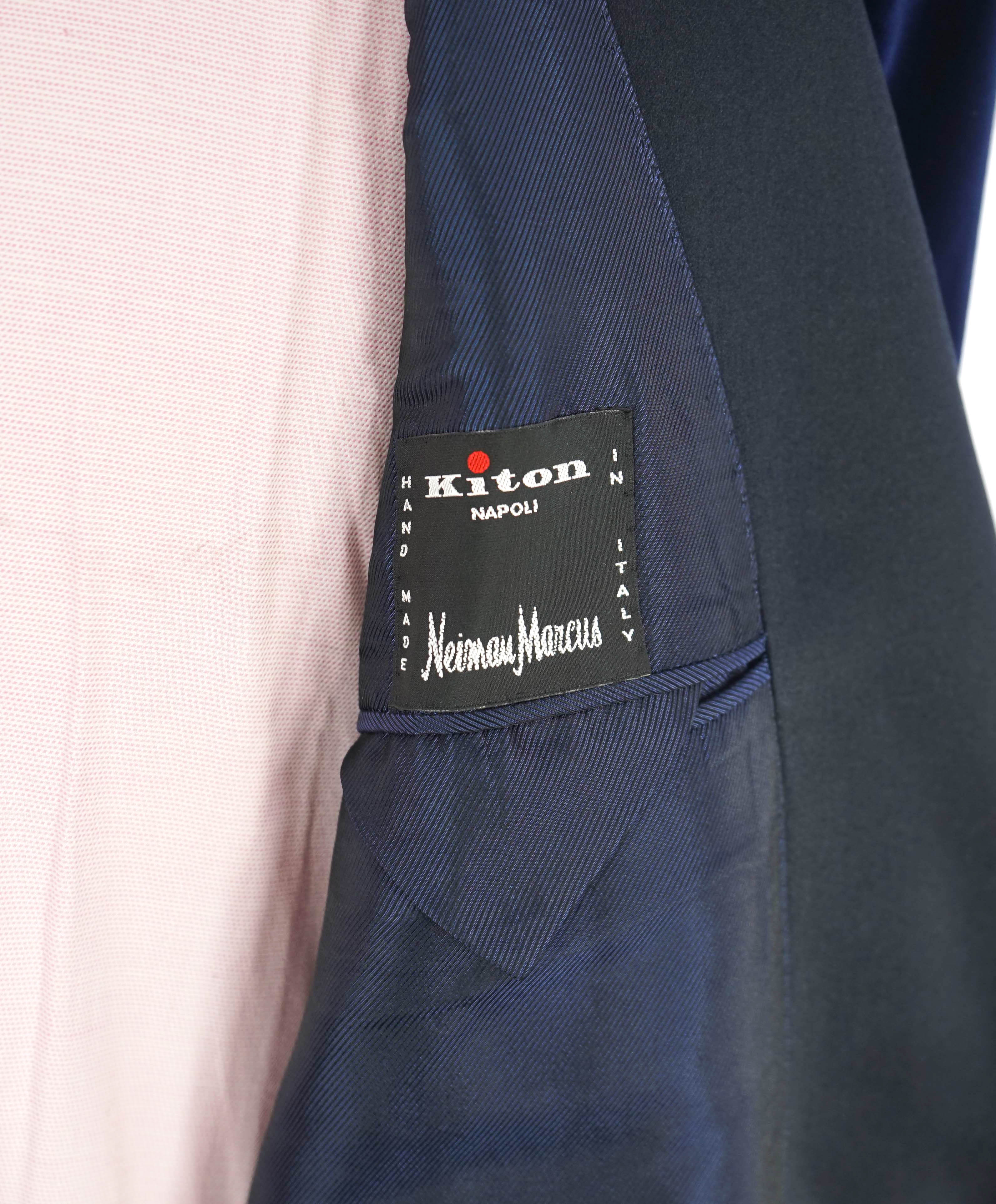 $10,000 KITON - Navy Velvet Shawl Double Breasted Dinner Jacket Blazer - 48L