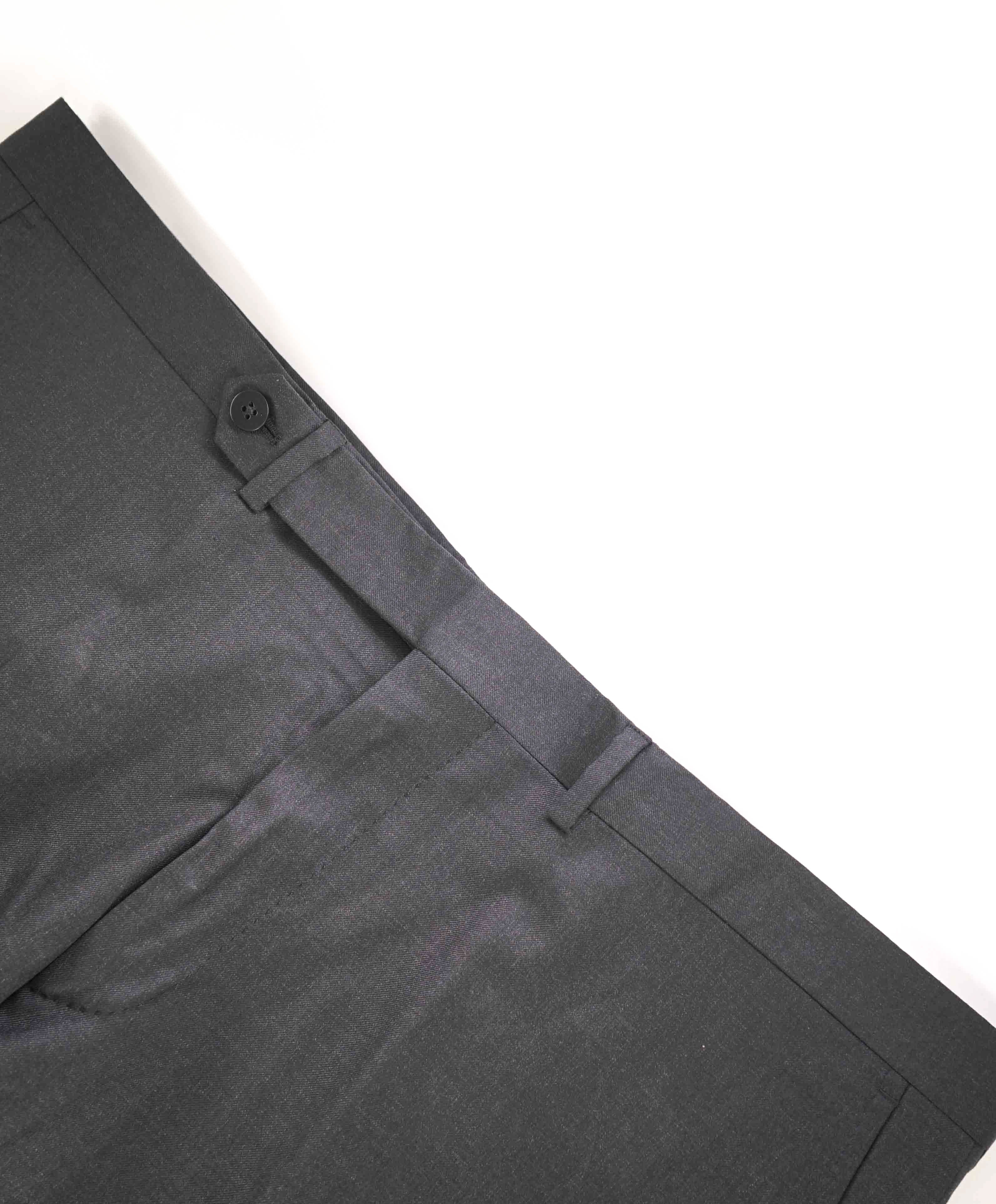 $495 EIDOS - "ELONGATED WAIST TAB" Gray Charcoal Pure Wool Dress Pants - 40W