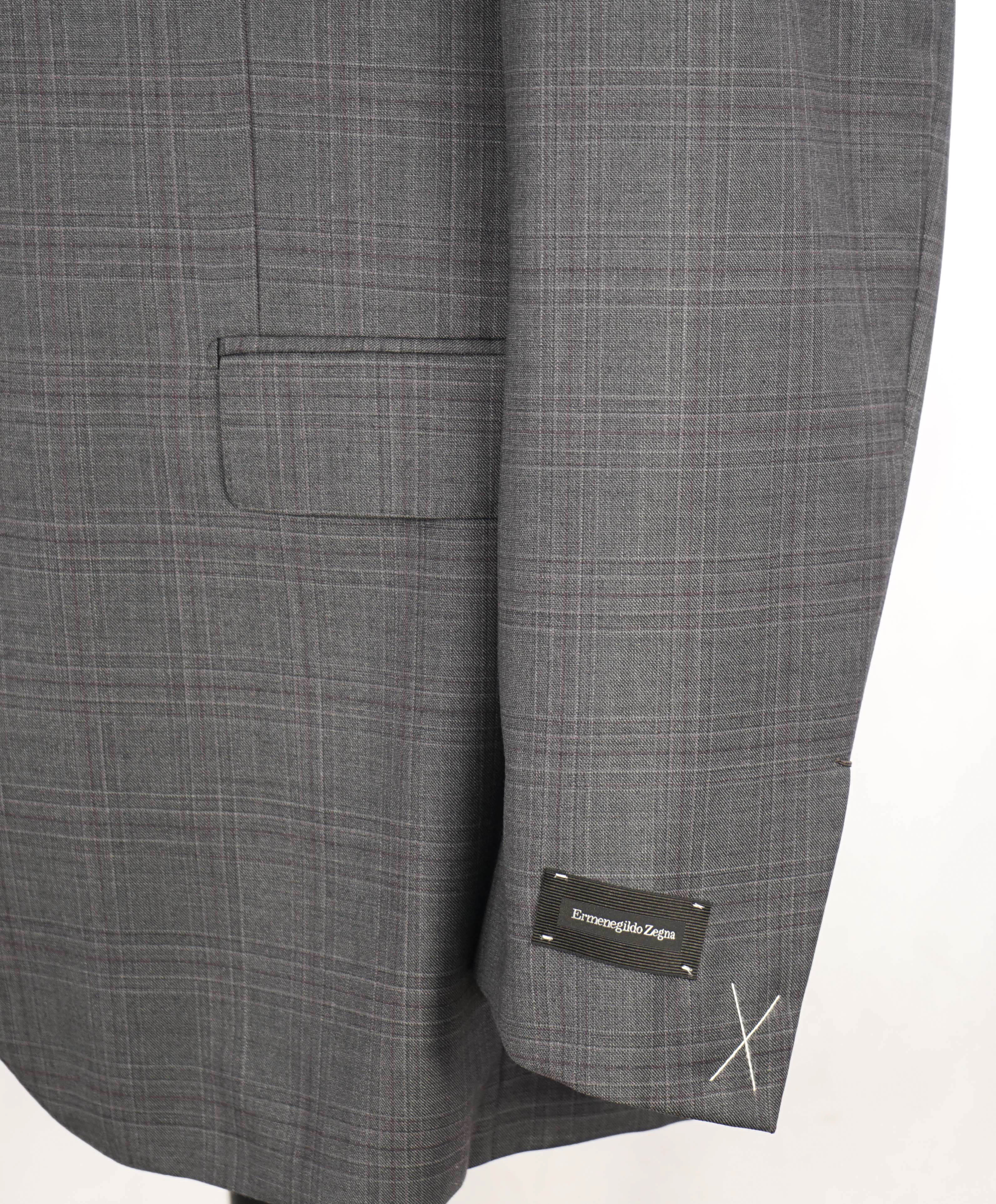 $3,290 ERMENEGILDO ZEGNA- “TORFEO” Gray / Pink Wool Check Blazer- 48R