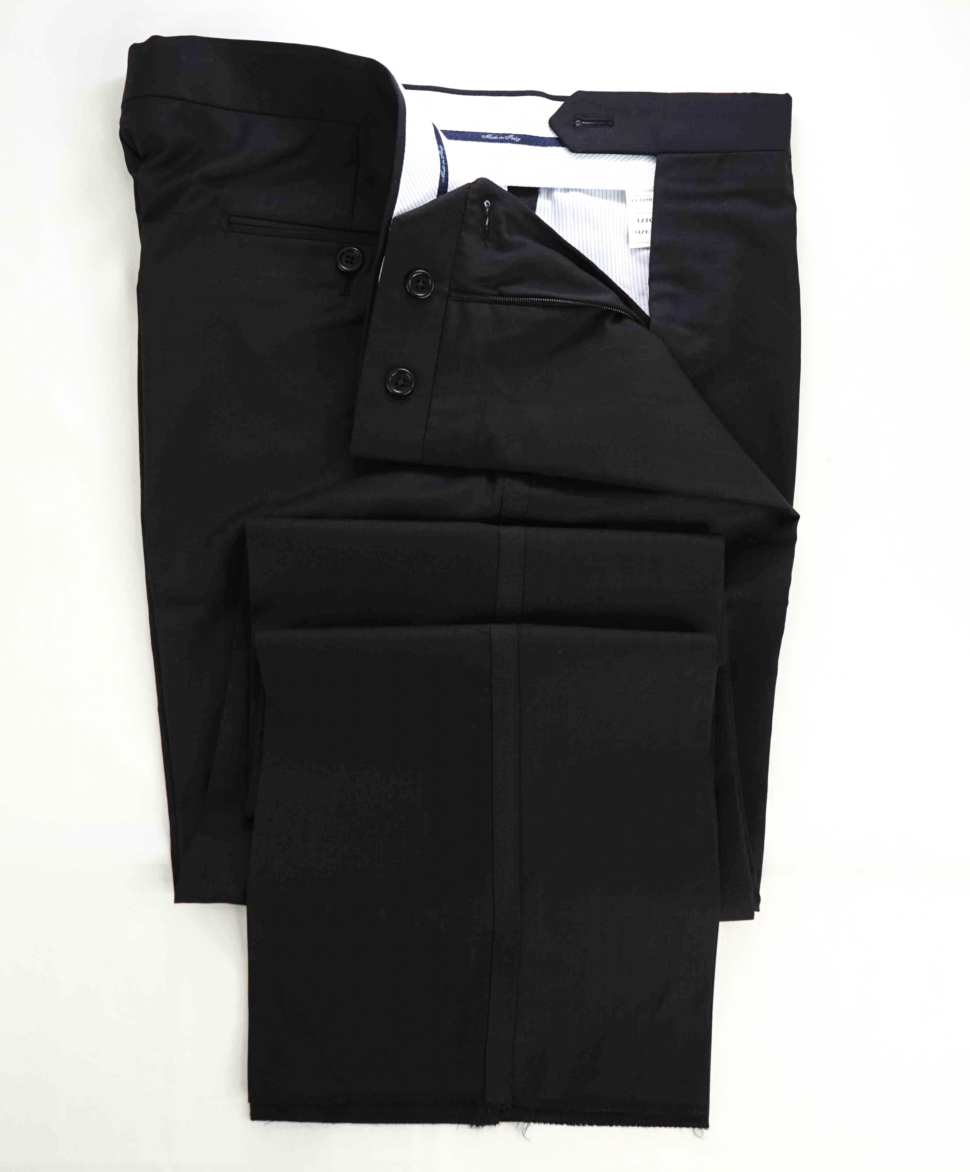 SAKS FIFTH AVE - Black Wool & Silk MADE IN ITALY Flat Front Dress Tux Pants- 34W