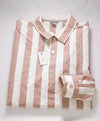 $495 ELEVENTY - Popover Cotton/Linen Ivory/Camel Button Shirt - M