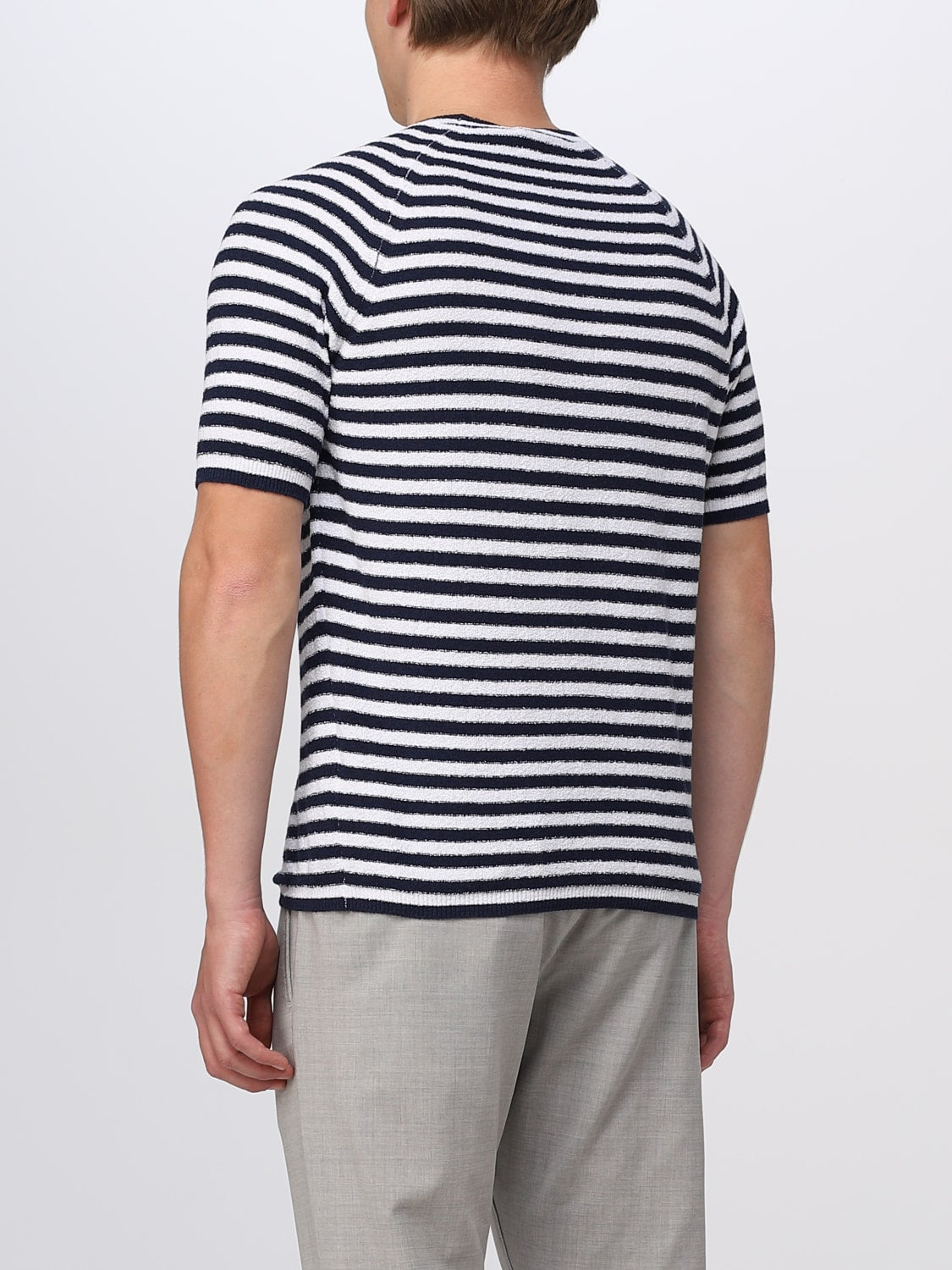 $645 ELEVENTY - Navy/Ivory Polo T-Shirt Nautical Stripe - M