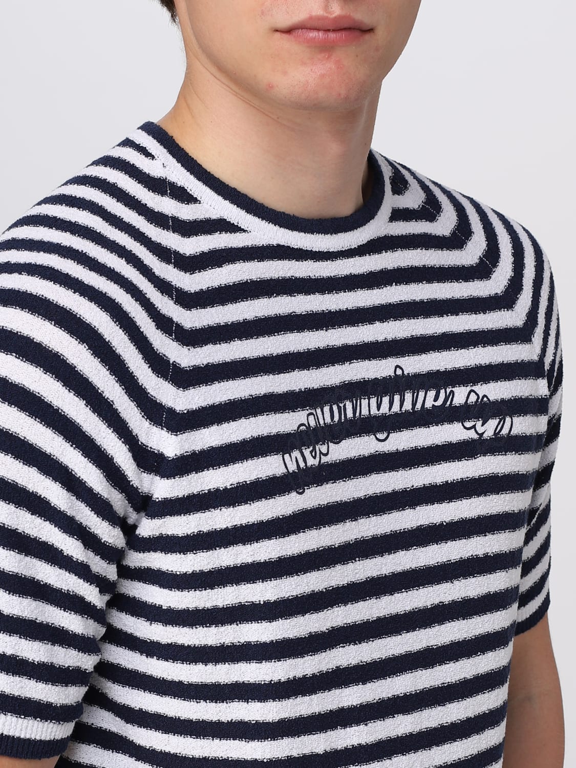 $645 ELEVENTY - Navy/Ivory Polo T-Shirt Nautical Stripe - M