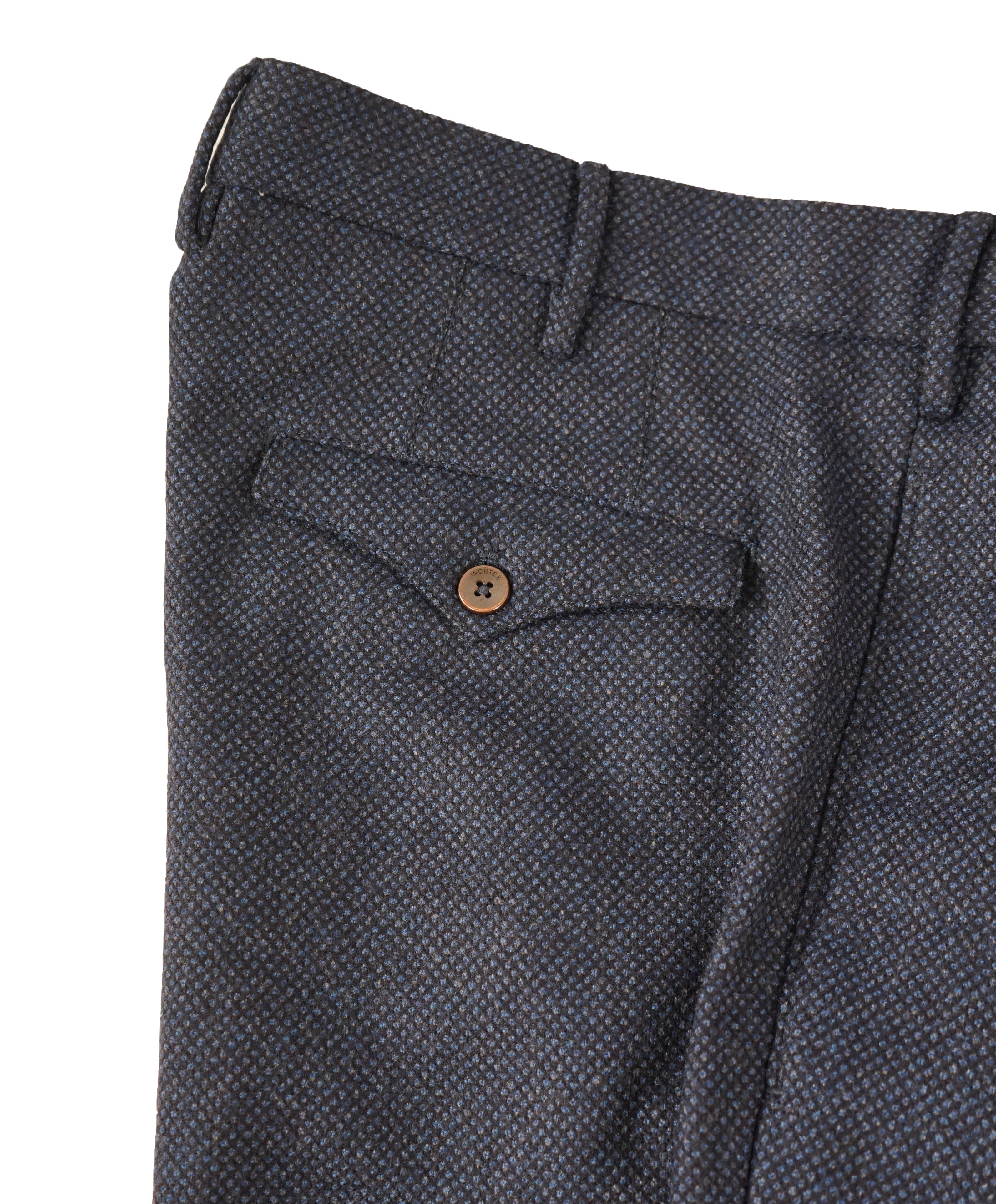 INCOTEX - Pure Wool Blue Textured Slim Fit Pants w Coin Pocket  - 37W