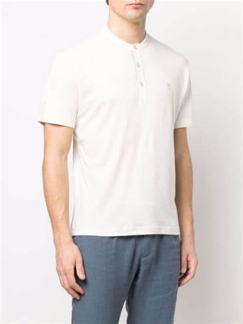 $395 ELEVENTY - Logo COTTON/LINEN Henley T-Shirt Ivory - M