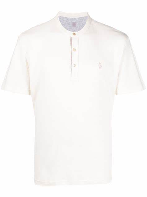 $395 ELEVENTY - Logo COTTON/LINEN Henley T-Shirt Ivory - M