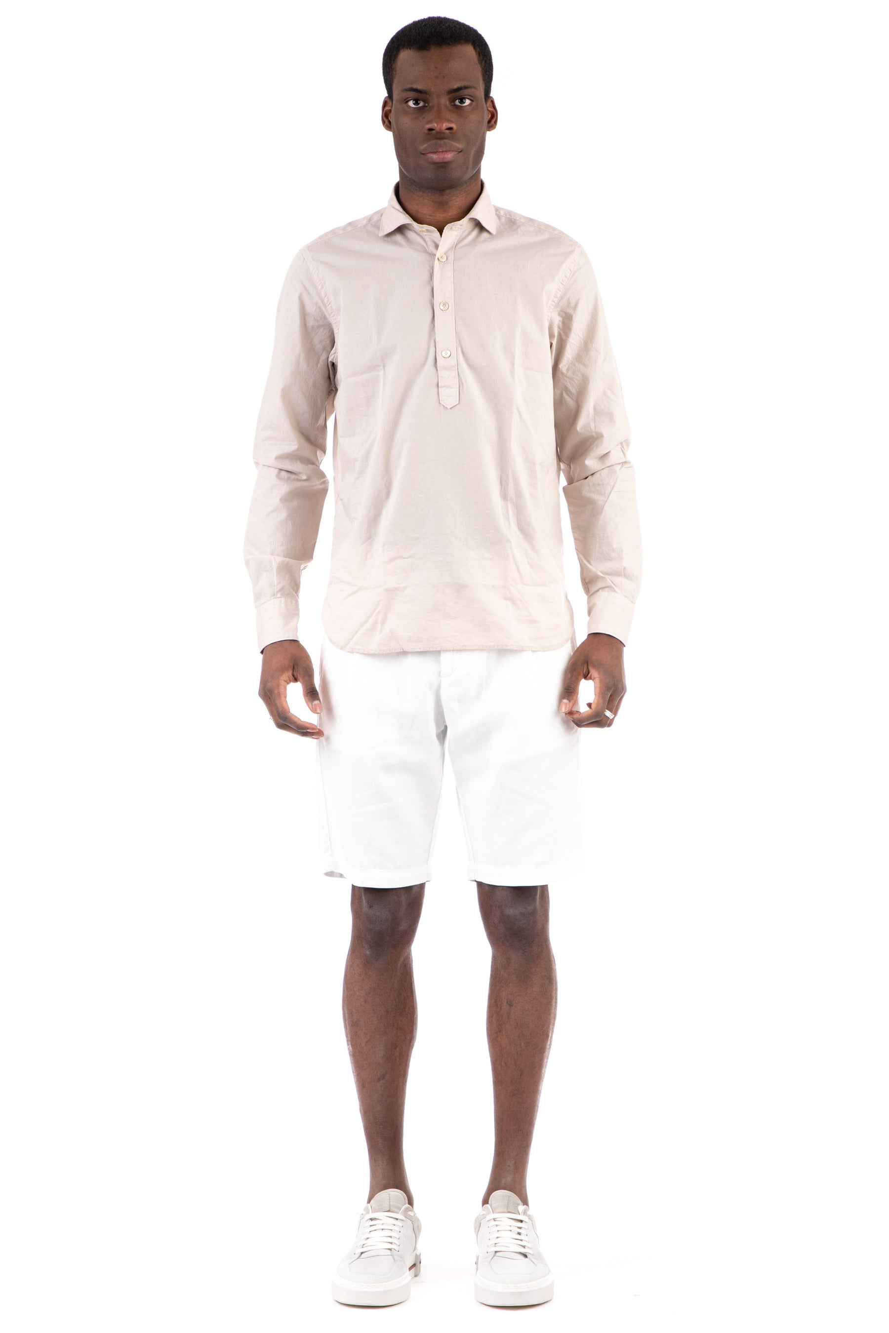 $395 ELEVENTY -Neutral *POPOVER* Wide Spread Button Dress Shirt - S (39)