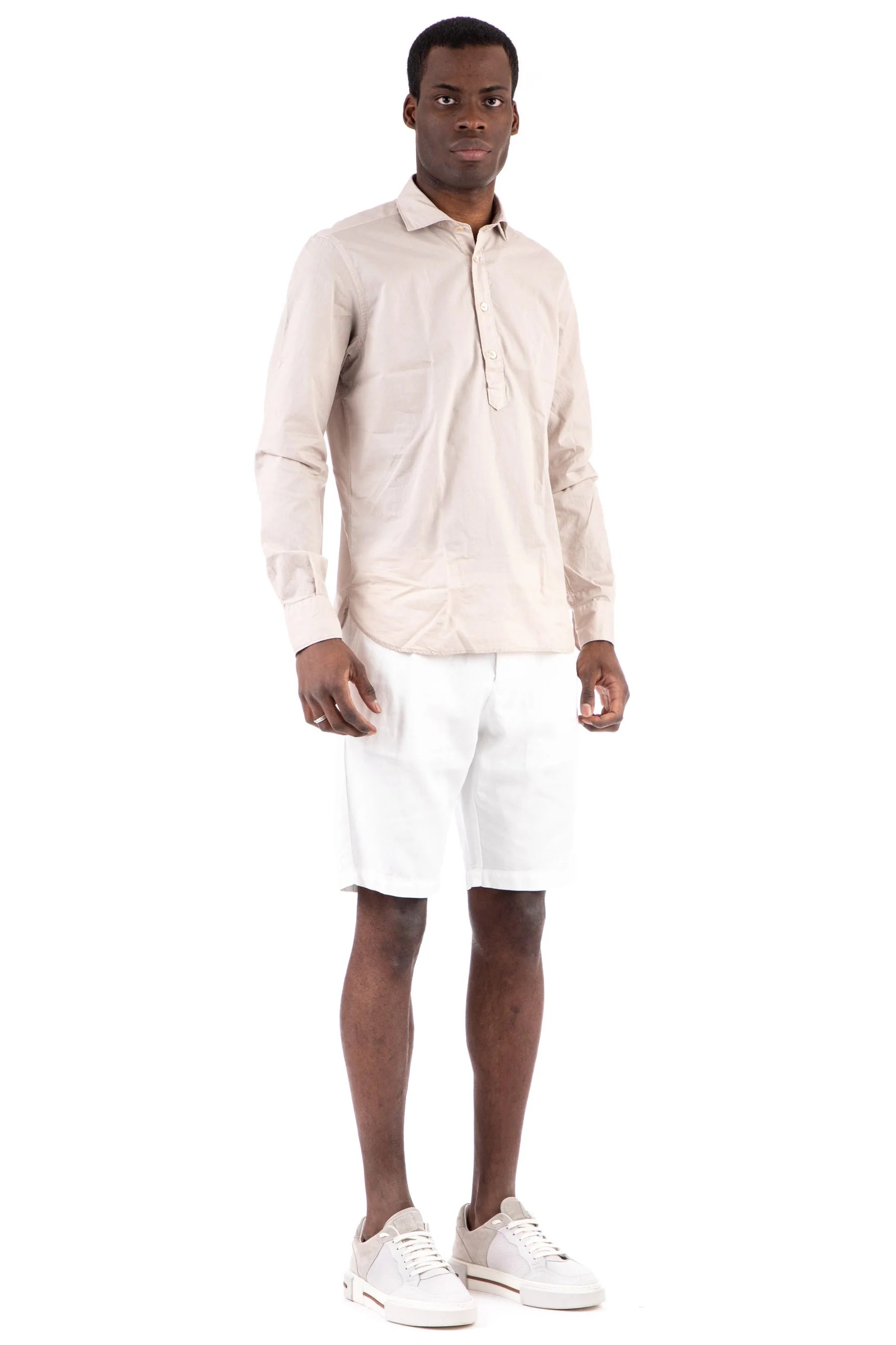 $395 ELEVENTY -Neutral *POPOVER* Wide Spread Button Dress Shirt - L (41)