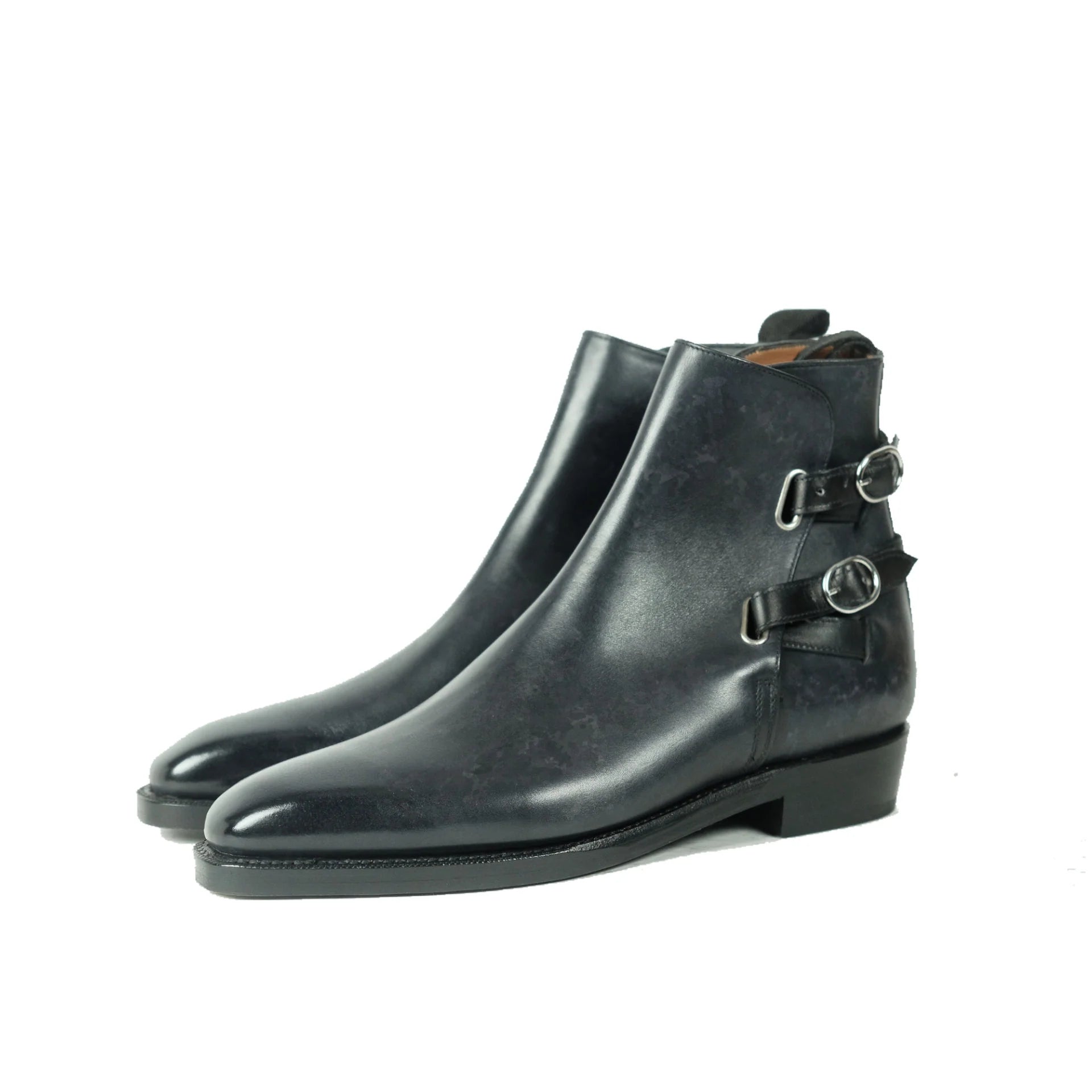 $625 J FITZPATRICK - "Genesee" Black/Gray Side Strap - 9 US 8 UK