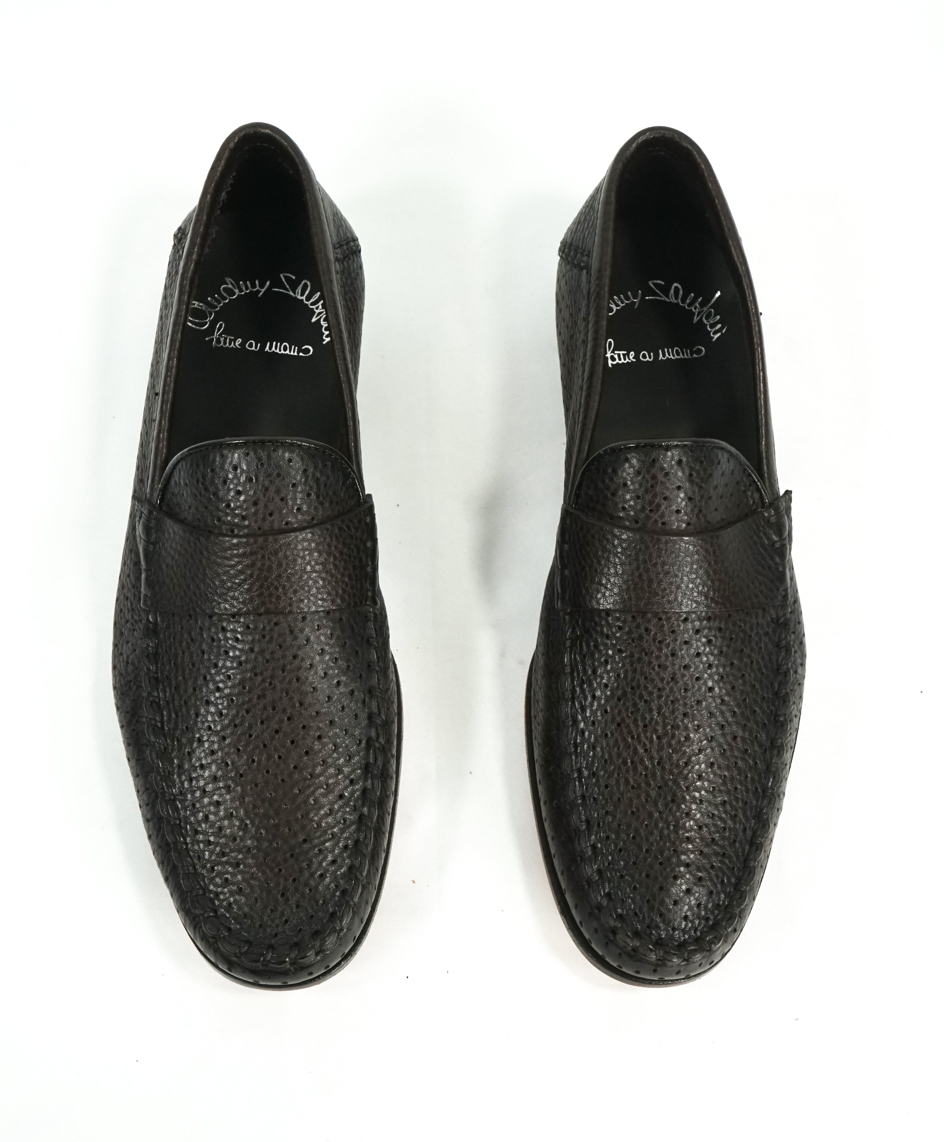 SANTONI - Brown Leather Perforated Unlined Venetian Loafers- 7