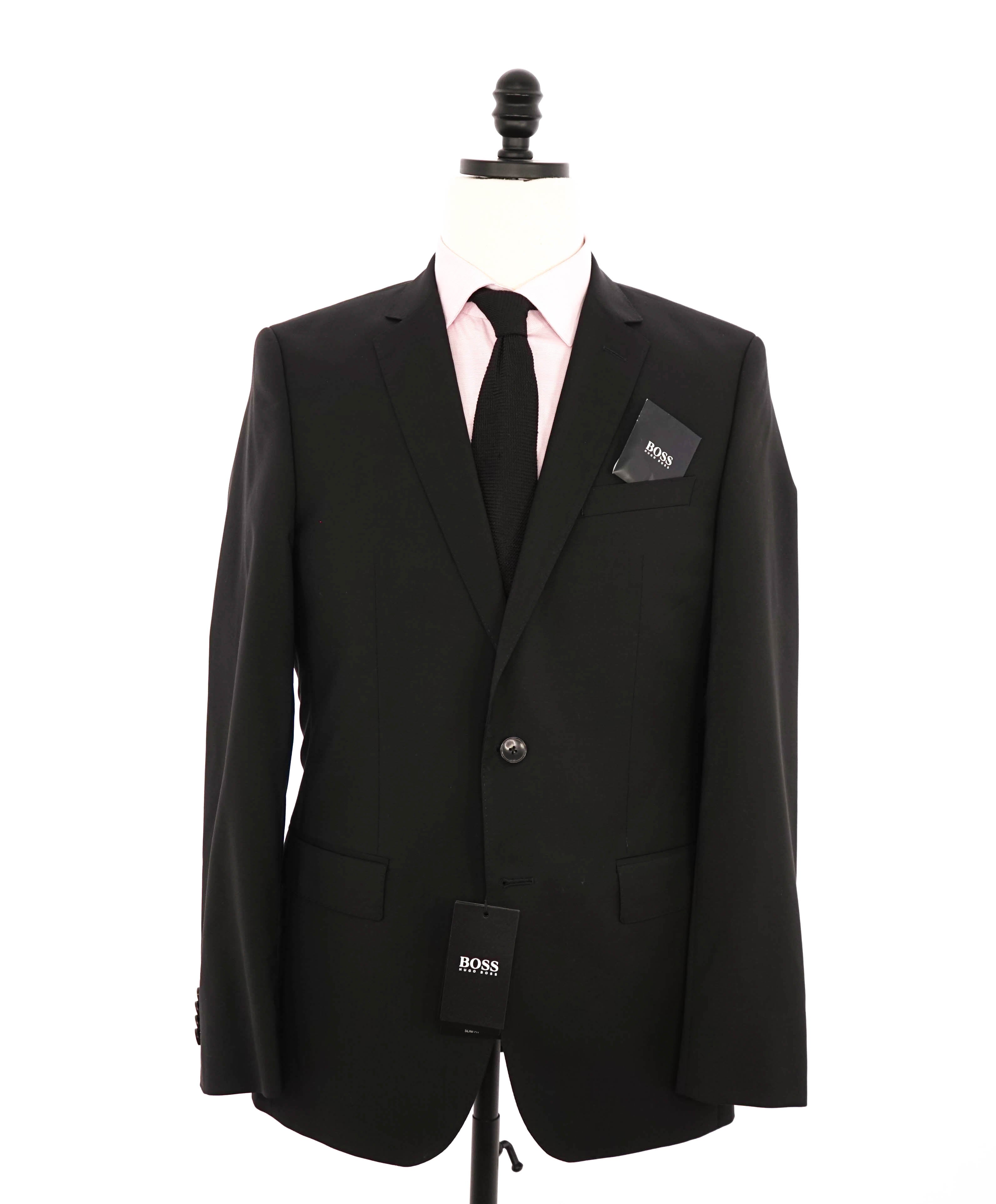 HUGO BOSS - "SLIM" Notch Lapel Solid Black Suit - 40R