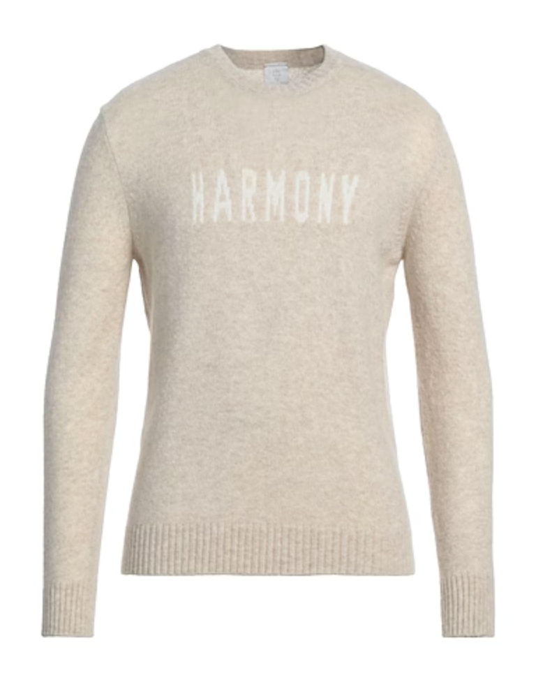 $1,095 ELEVENTY - CASHMERE & SILK Neutral Text Crewneck Sweater - M