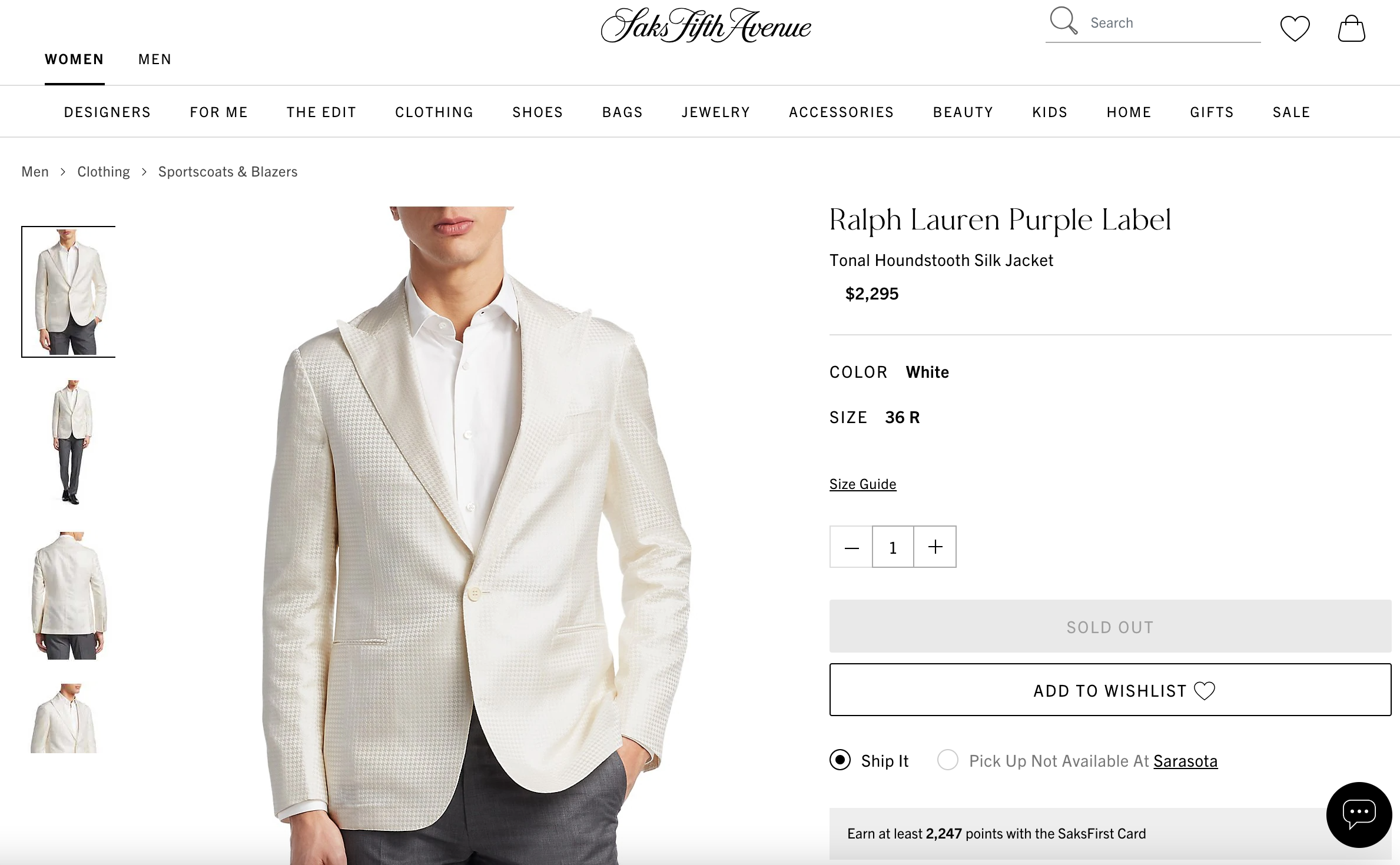 RALPH LAUREN PURPLE LABEL - Ivory 1-B Peak Lapel Dinner Jacket - 38R