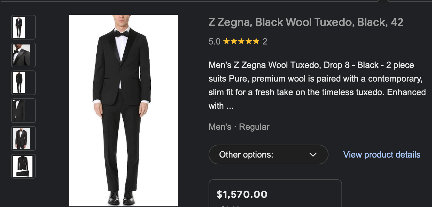 $1,570 Z ZEGNA - Black Peak Lapel 1-Button 2-Piece Tuxedo - 40R