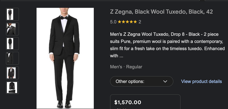 $1,570 Z ZEGNA - Black Peak Lapel 1-Button 2-Piece Tuxedo - 46R