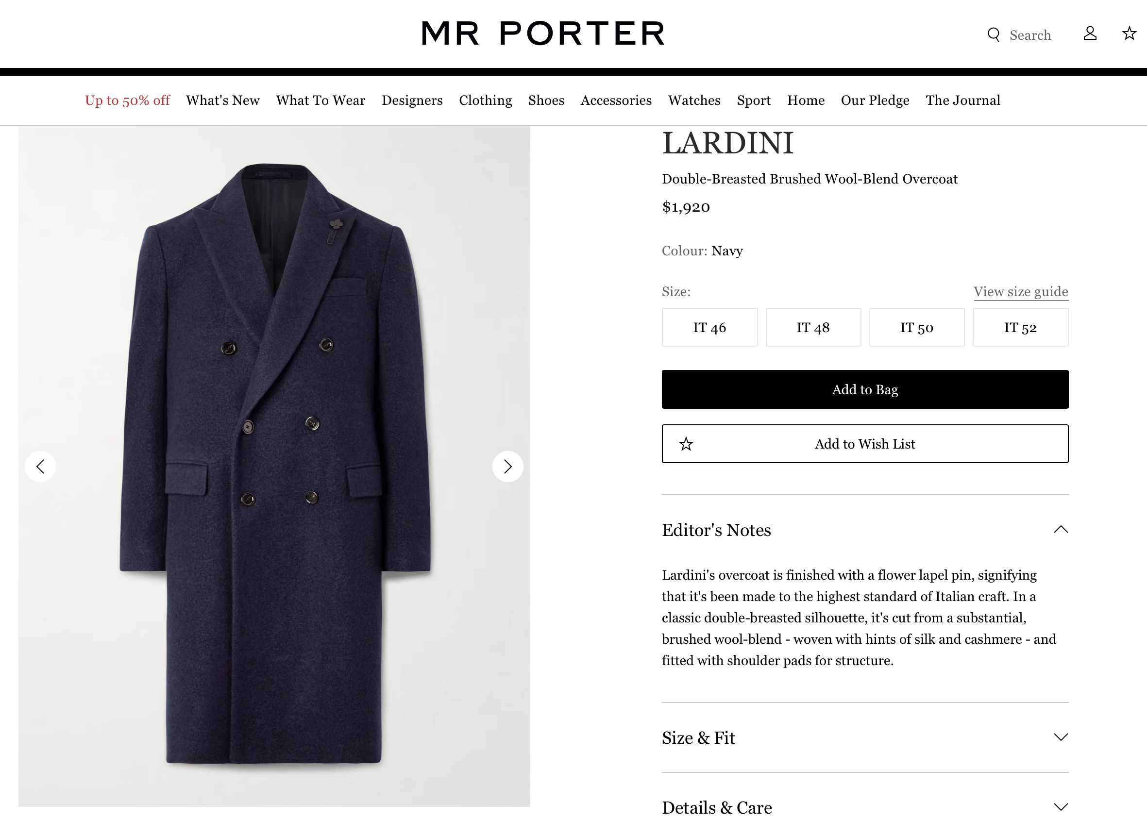 $1,920 LARDINI - *PURE CASHMERE* Double Breasted Blue Car Coat - 40R